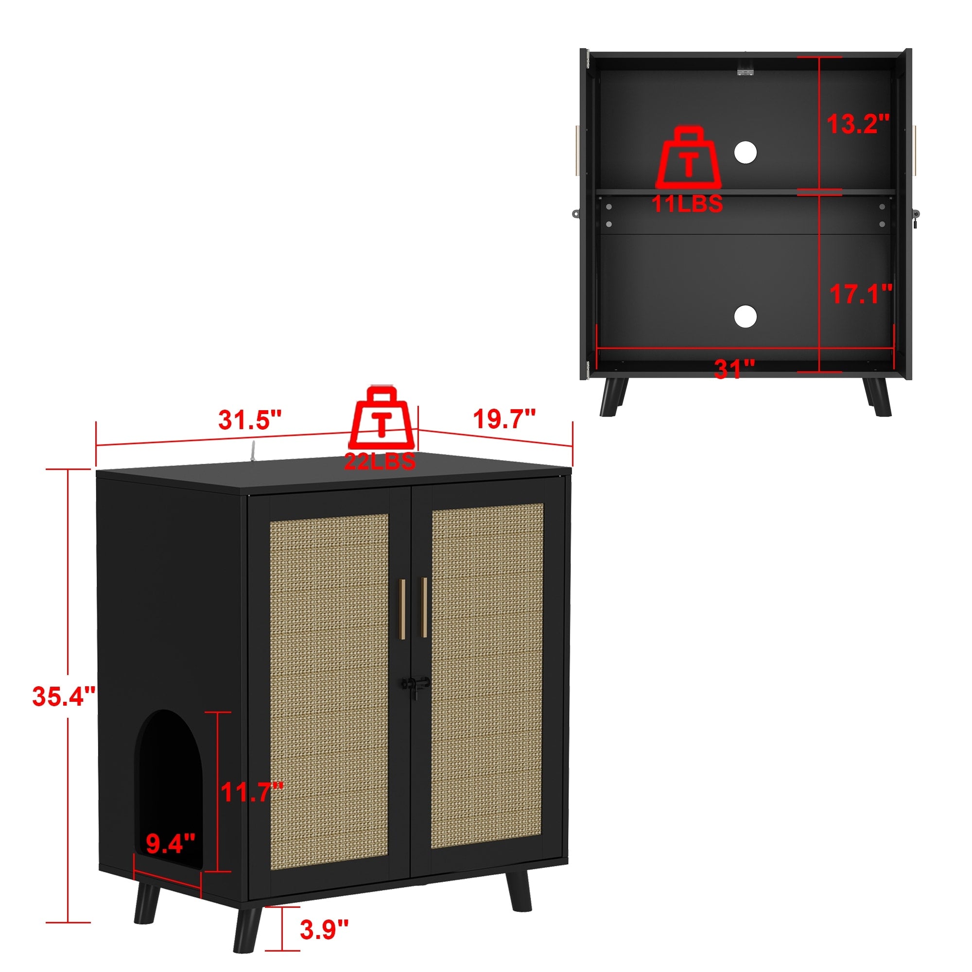 Cat Litter Box Enclosure Cat House Side Table Door Cabinet Bookcase
