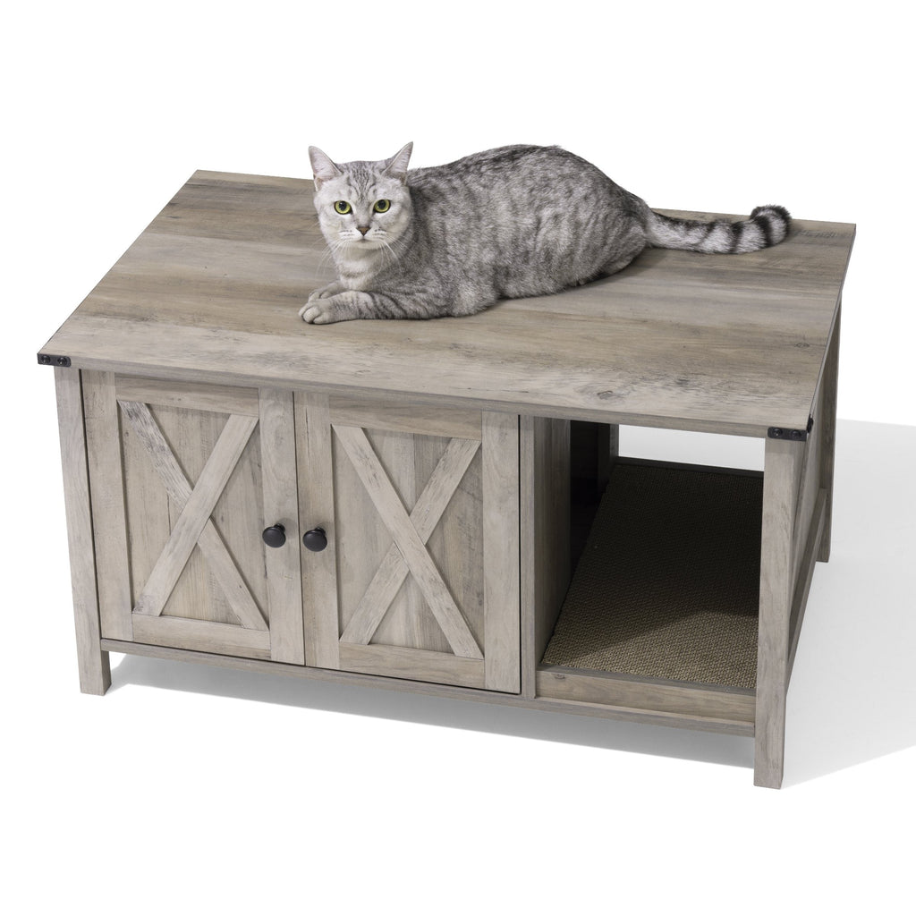 Cat Litter Box Enclosure, Hidden Wood Cat Washroom Furniture with Scratching Post