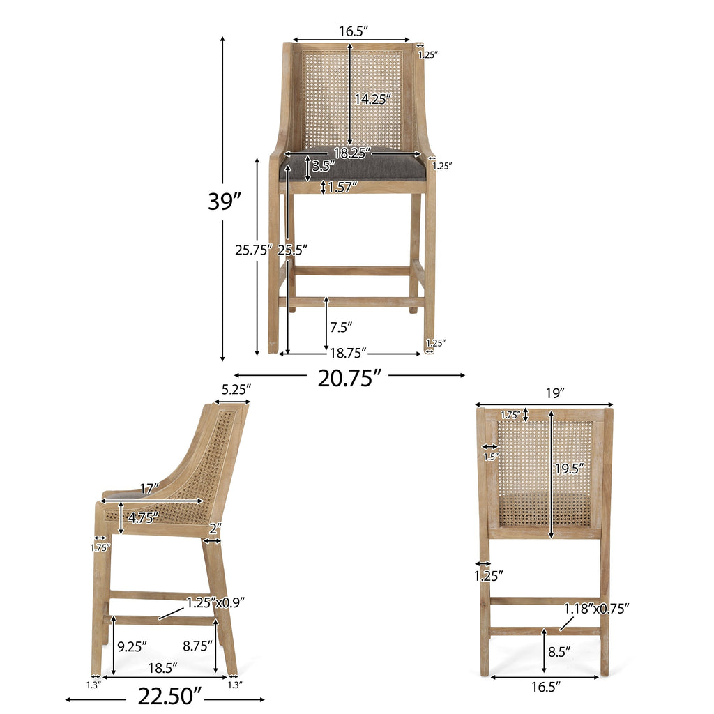 Christopher Knight Home Cataldo Fabric Upholstered Wood and Cane 25.5-Inch Counter Stools (Set of 2)