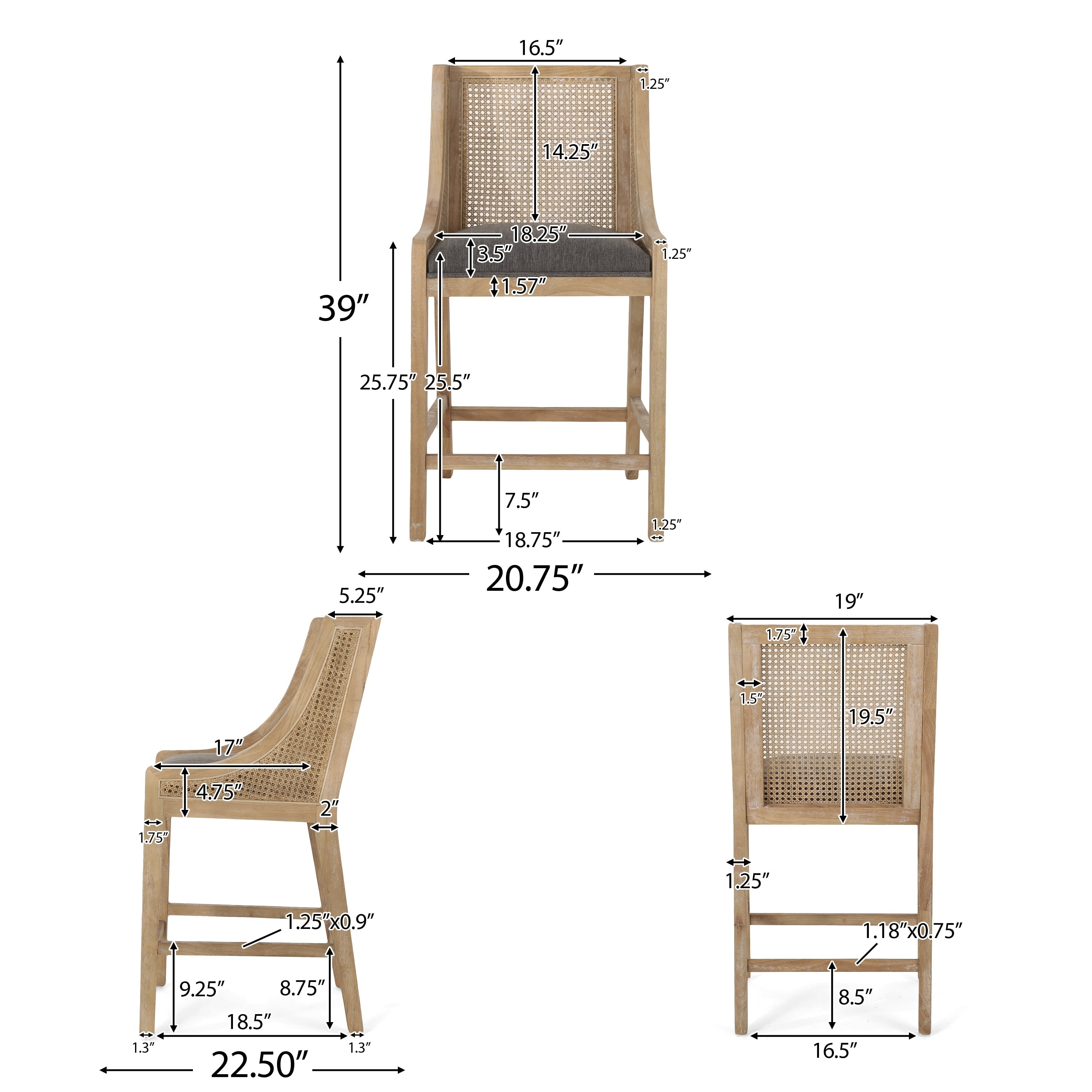 Christopher Knight Home Cataldo Fabric Upholstered Wood and Cane 25.5-Inch Counter Stools (Set of 2)