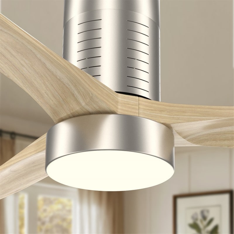 52 Inch Farmhouse Style Flush Mount Ceiling Fan with Light and Remote Control, Reversible DC Motor