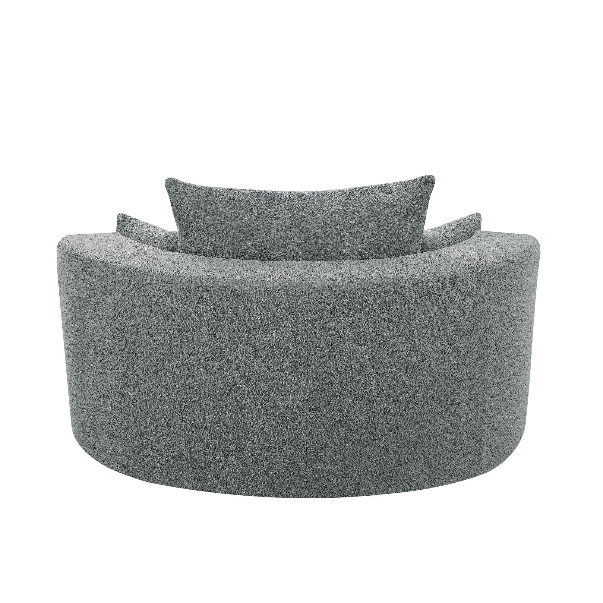 Chenille Accent Barrel Chair Lounge Chair, Round Sofa Chair Armchair with 360-Degree Swivel Base and 3 Removable Pillows