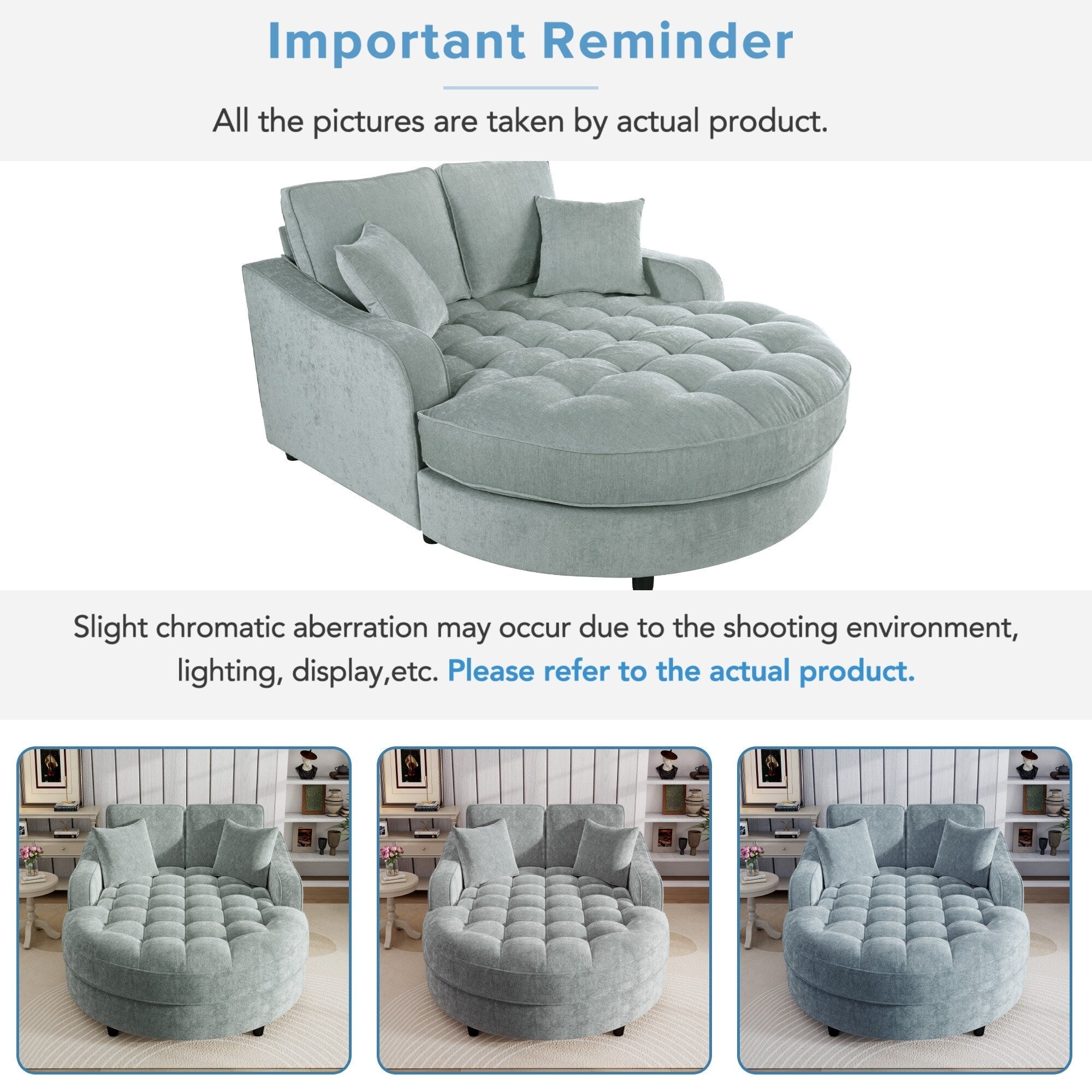 Chenille Chaise Lounge Sofa Bed, Upholstered Sofa Couch with Tufted Backrest and 2 Detachable Pillows for Living Room