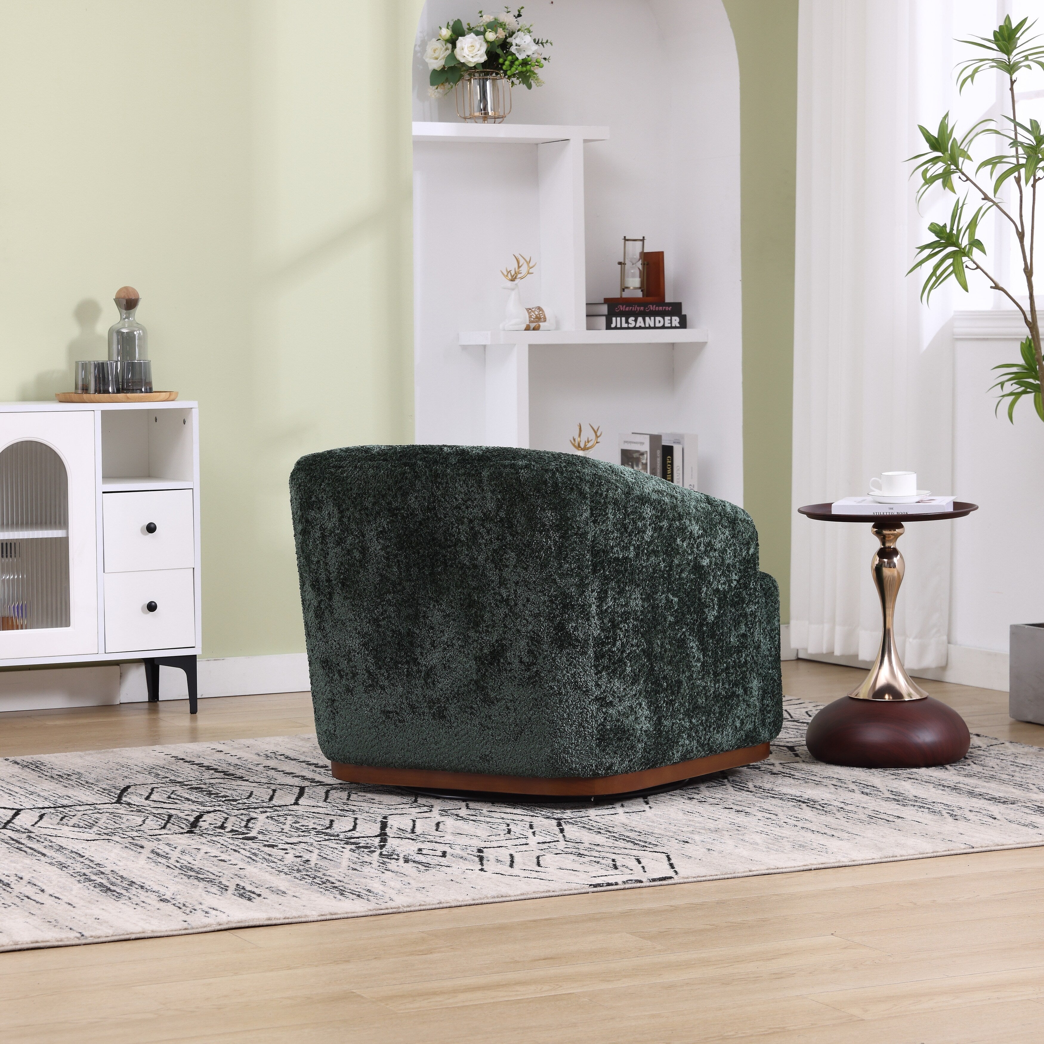 Chenille Swivel Barrel Chair, 360-Degree Comfy Accent Sofa for Living Room, Bedroom, and Study with Removable Cushion