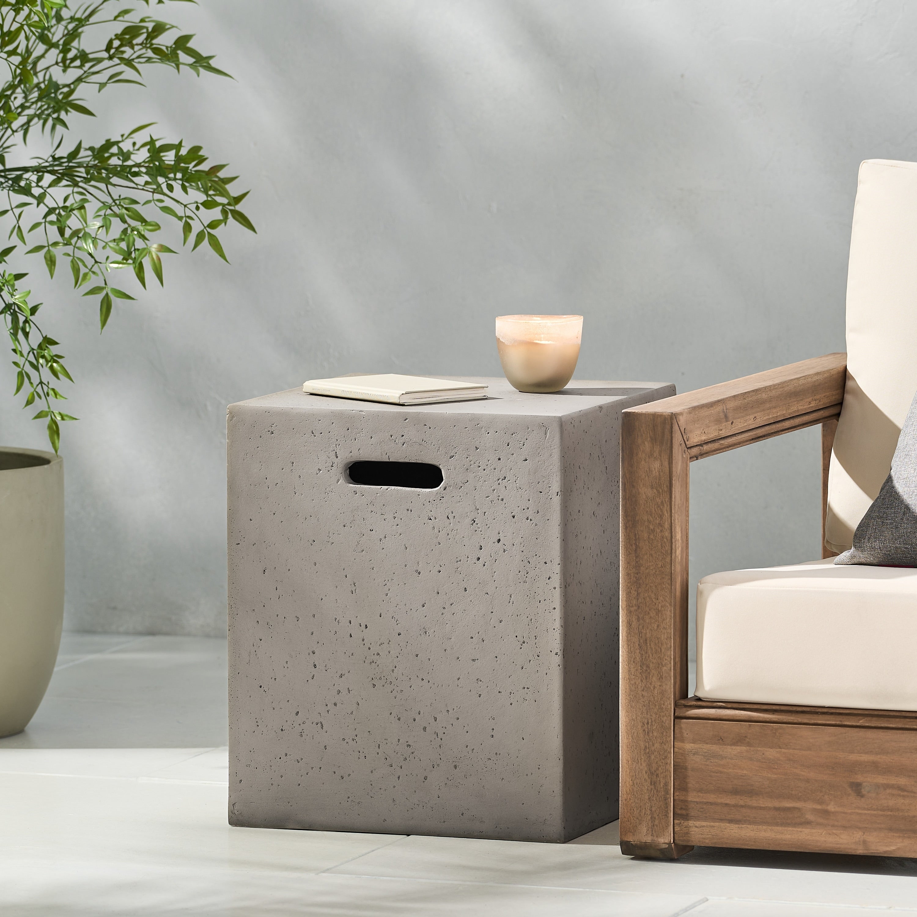 Christopher Knight Home - Aidan Outdoor Lightweight Concrete Tank Holder Side Table