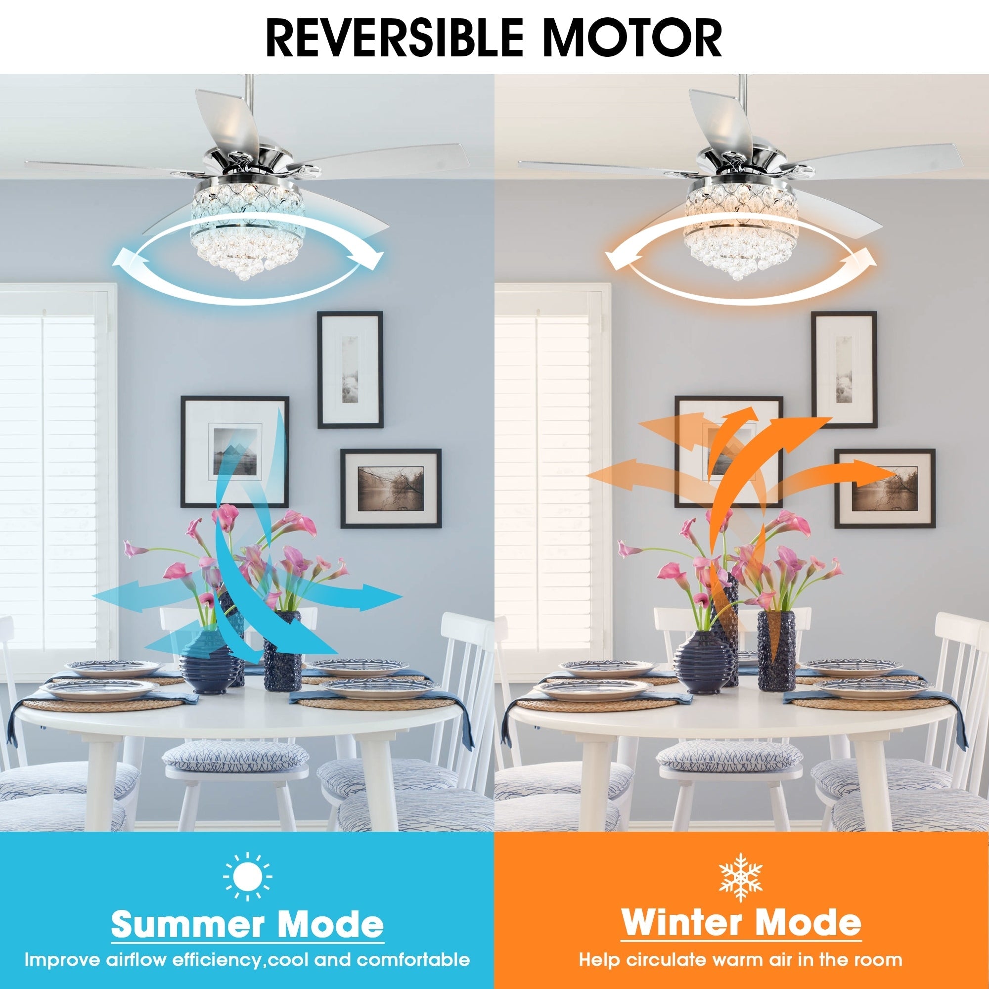 Chrome/ Crystal 4-light Chandelier/ Ceiling Fan with Remote
