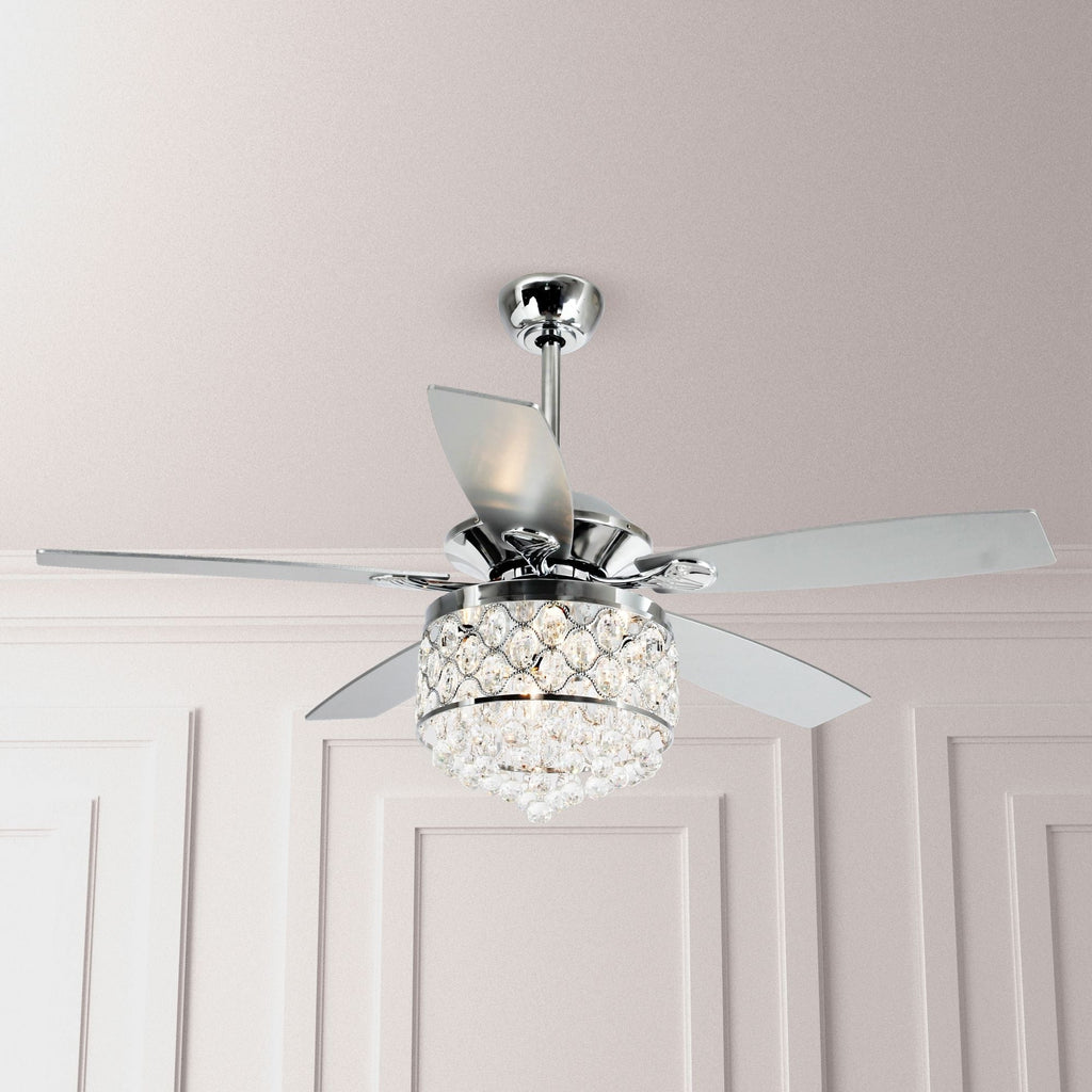 Chrome/ Crystal 4-light Chandelier/ Ceiling Fan with Remote