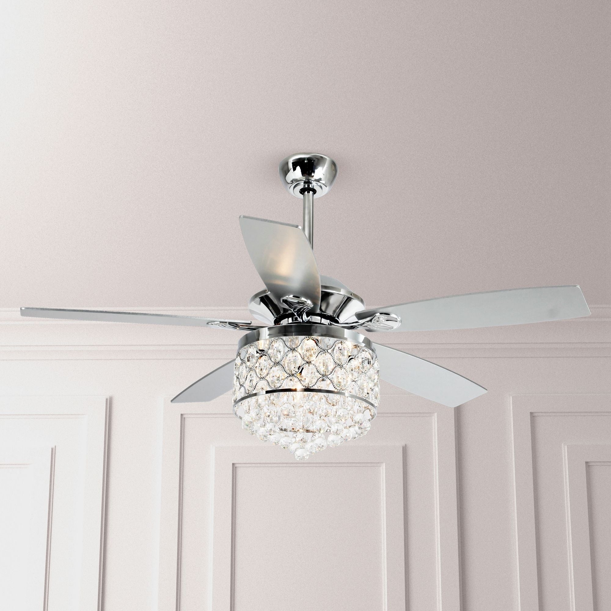 Chrome/ Crystal 4-light Chandelier/ Ceiling Fan with Remote