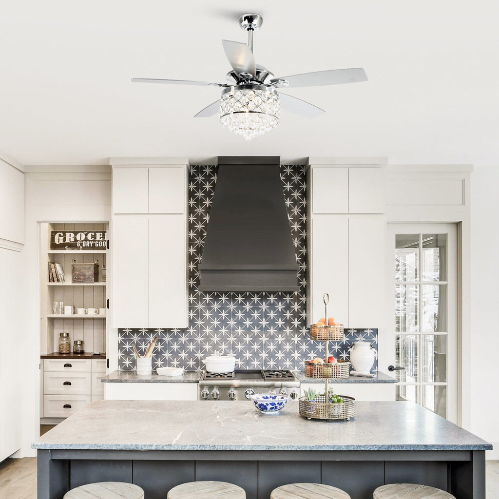 Chrome/ Crystal 4-light Chandelier/ Ceiling Fan with Remote