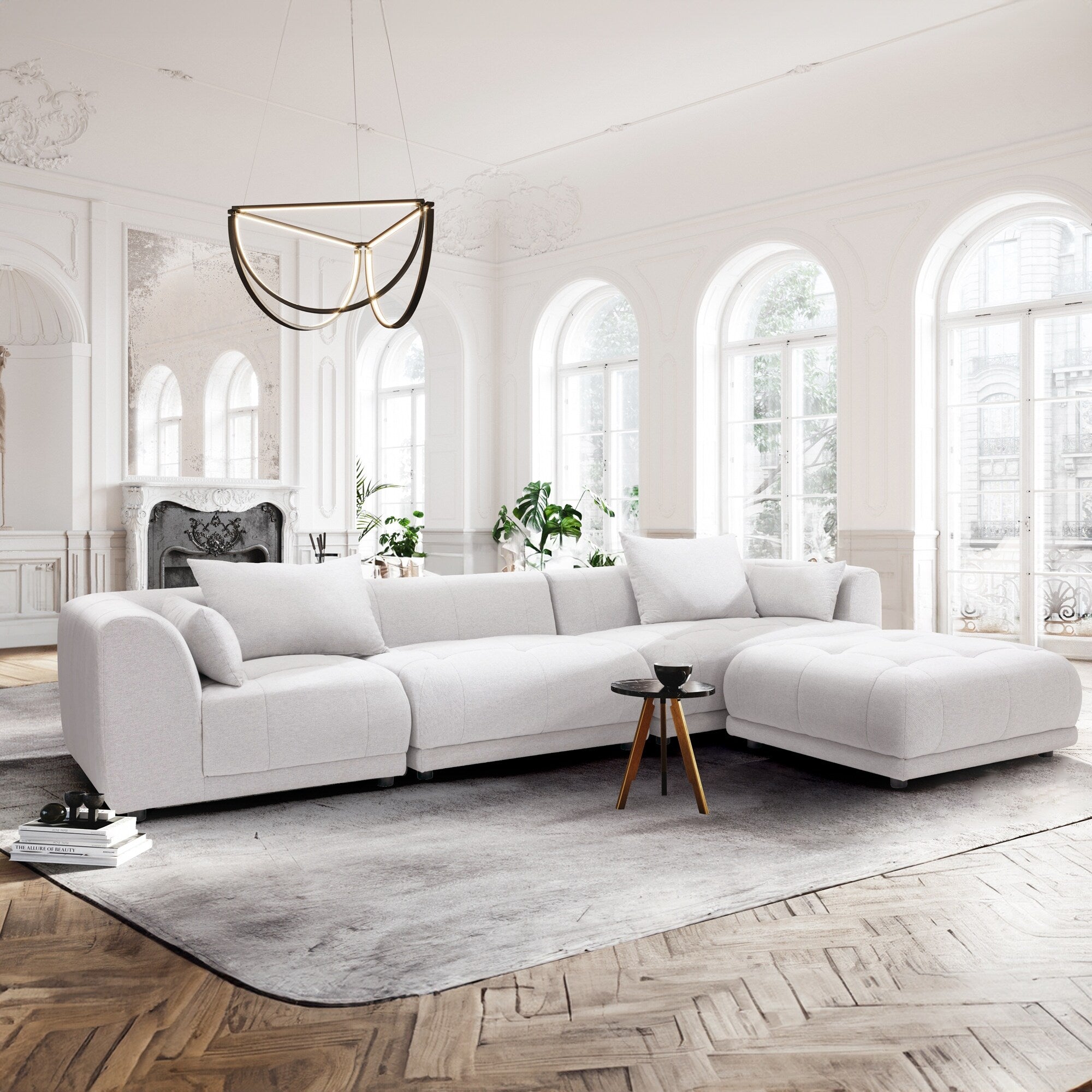 Cloud Modular Sofa Sectional 144 with Ottoman - Plush Chenille Fabric Living Room Couch