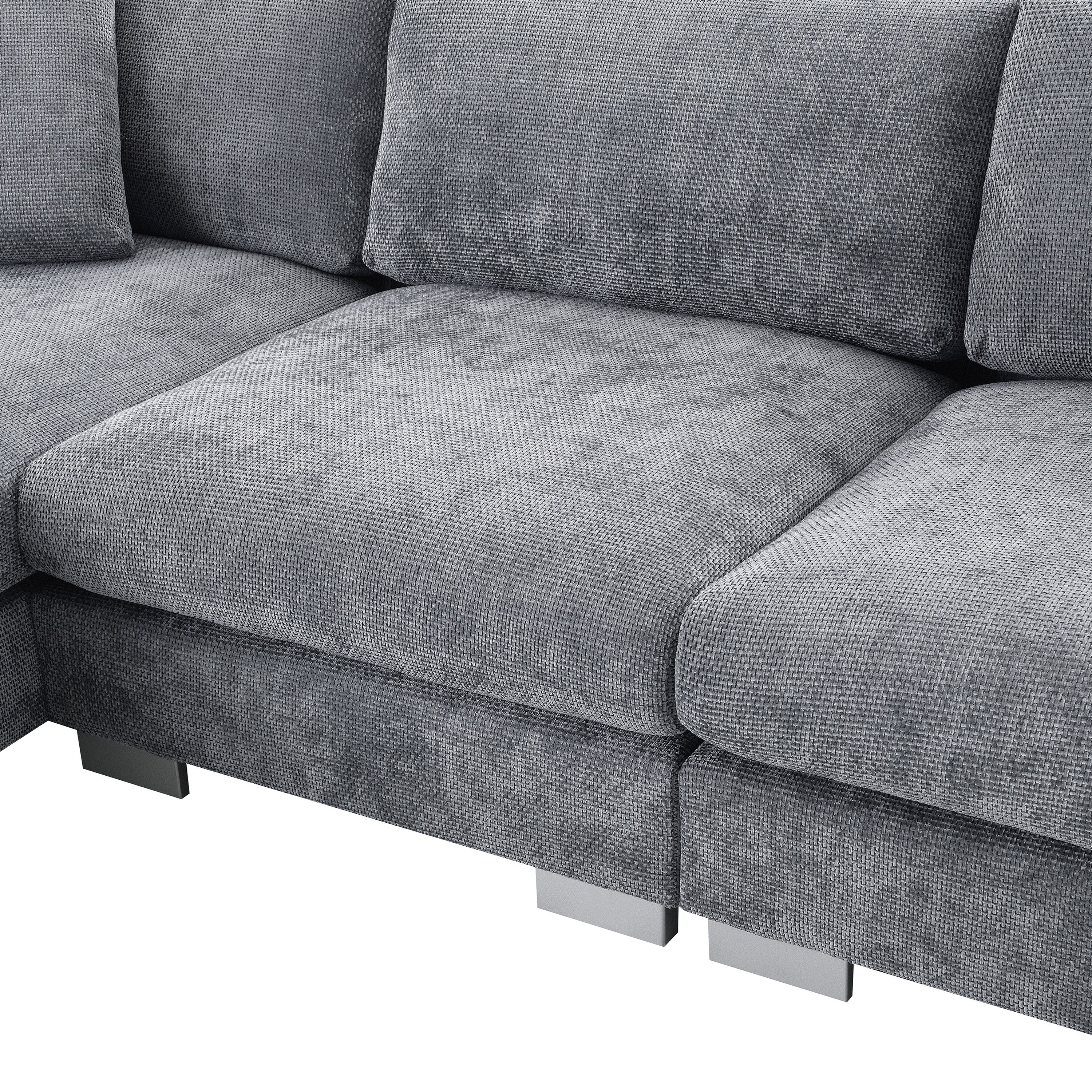 Cloud Sectional Sofa,L-Shaped Luxury Couch Set With 2 Free Pillows,4-Seat Chenille Indoor Furniture With Oversized Chaise