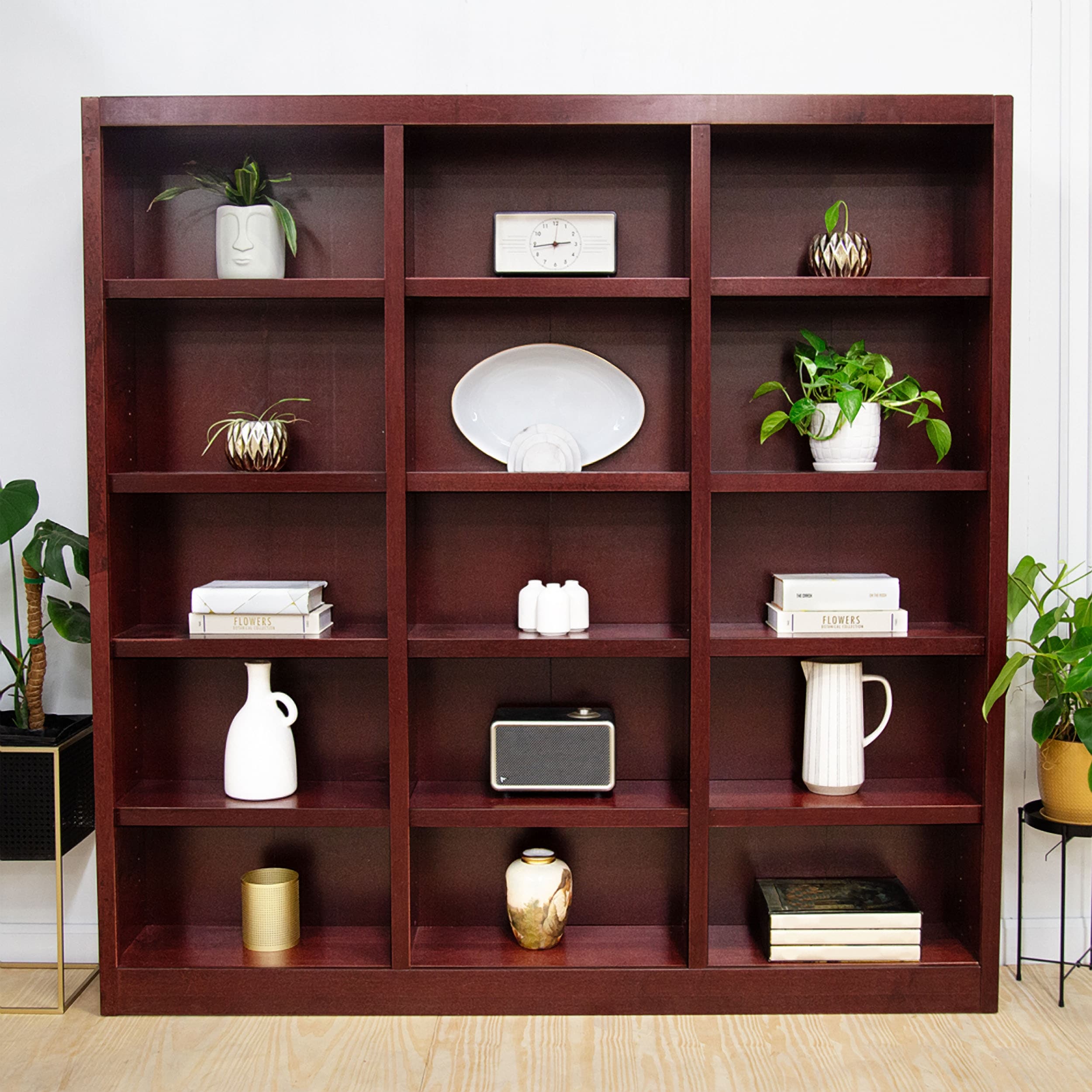 Concepts in Wood Triple Wide Wood Bookcase, 15 Shelf, 72 inch Tall