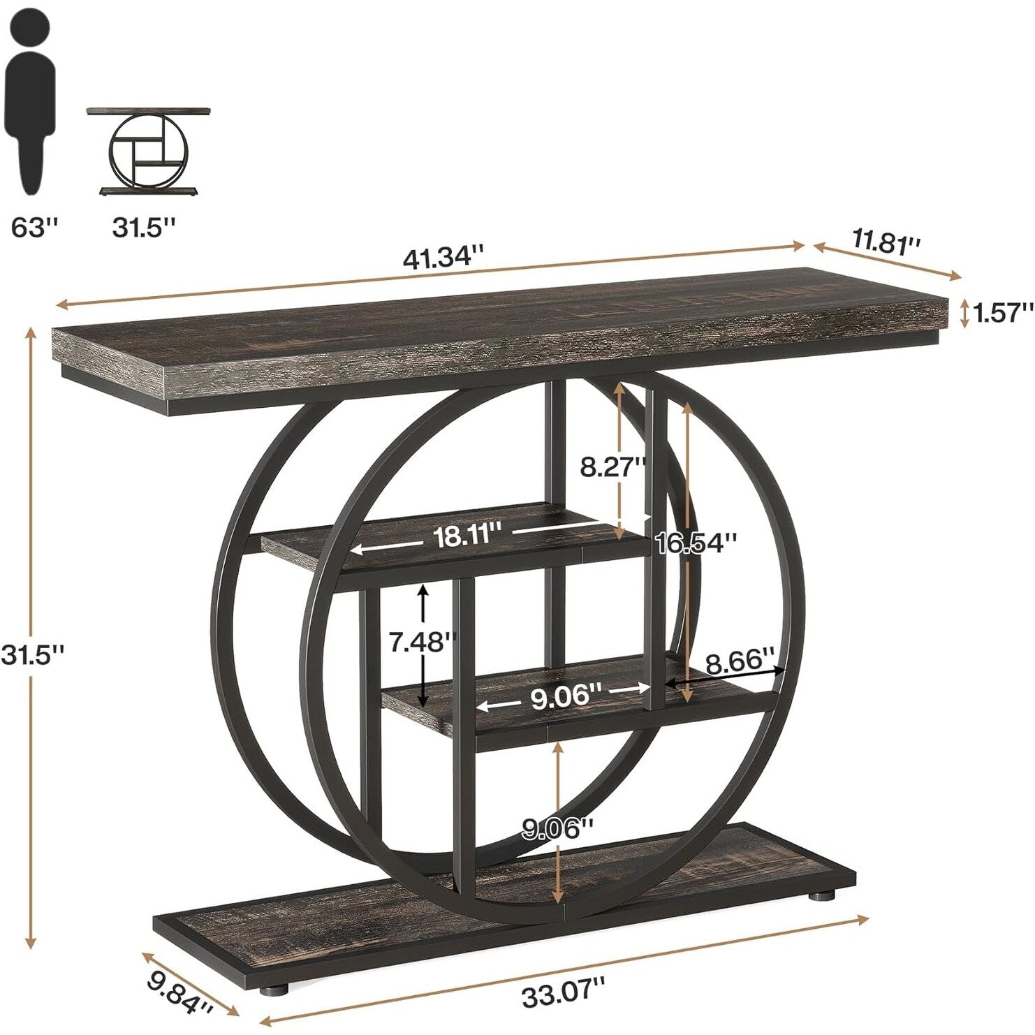 Console Table for Entryway, Industrial 4-Tier Sofa Table Behind Couch