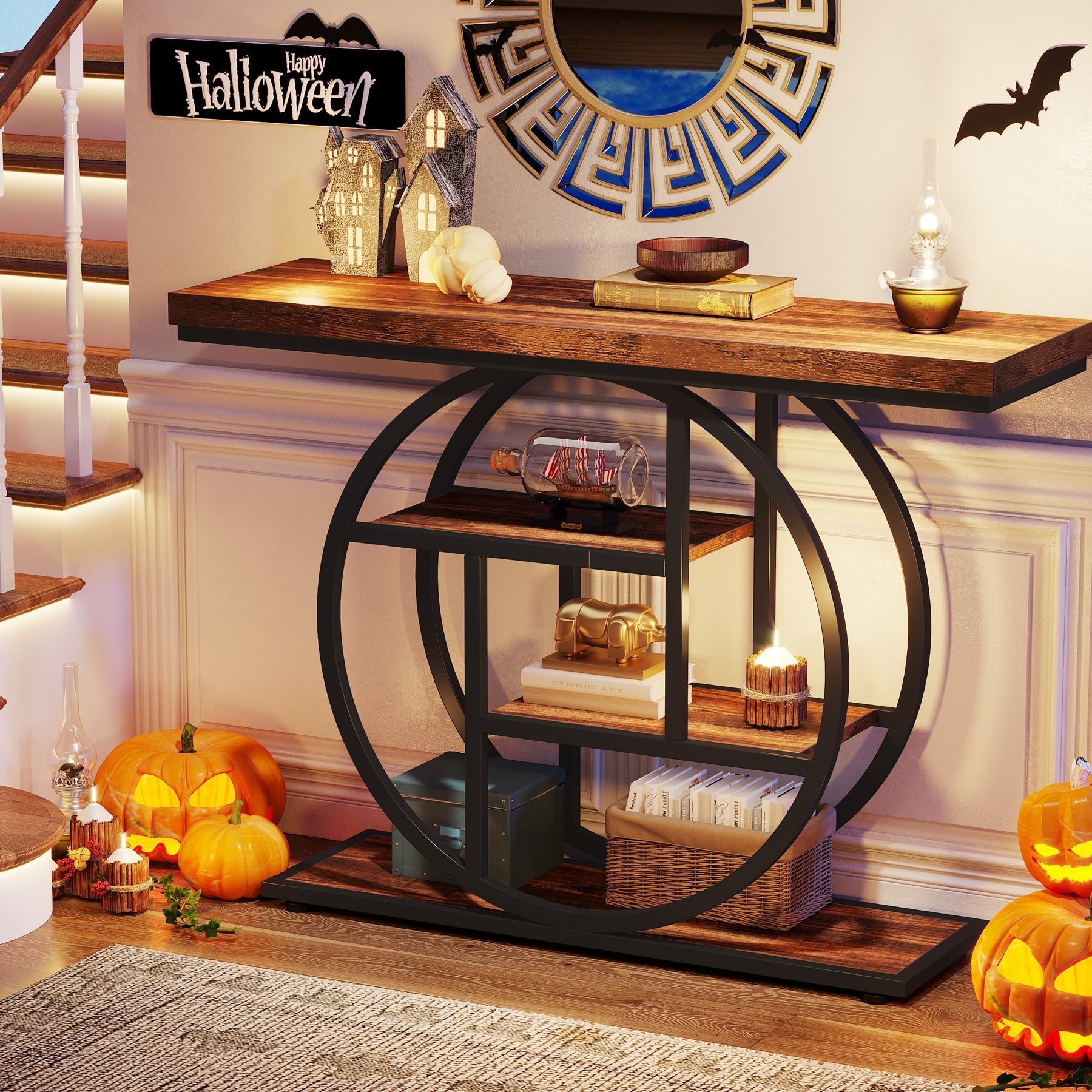 Console Table for Entryway, Industrial 4-Tier Sofa Table Behind Couch