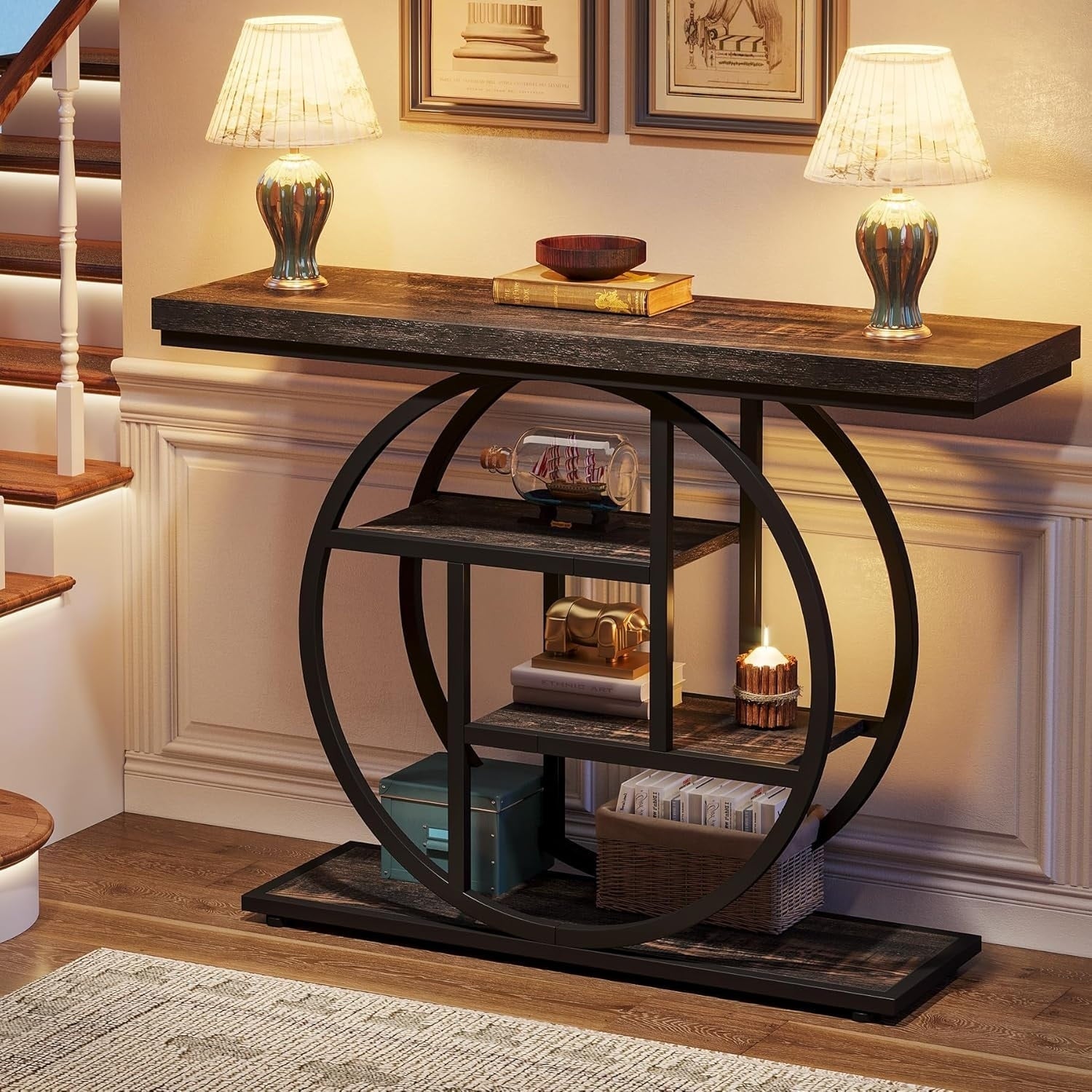 Console Table for Entryway, Industrial 4-Tier Sofa Table Behind Couch