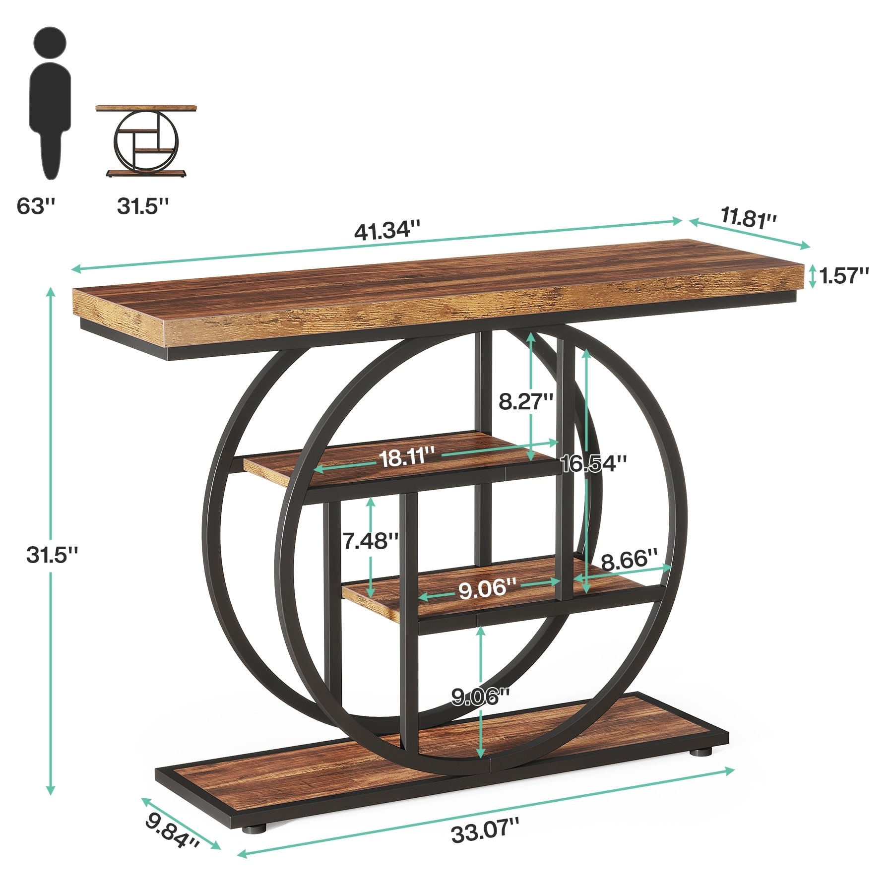 Console Table for Entryway, Industrial 4-Tier Sofa Table Behind Couch