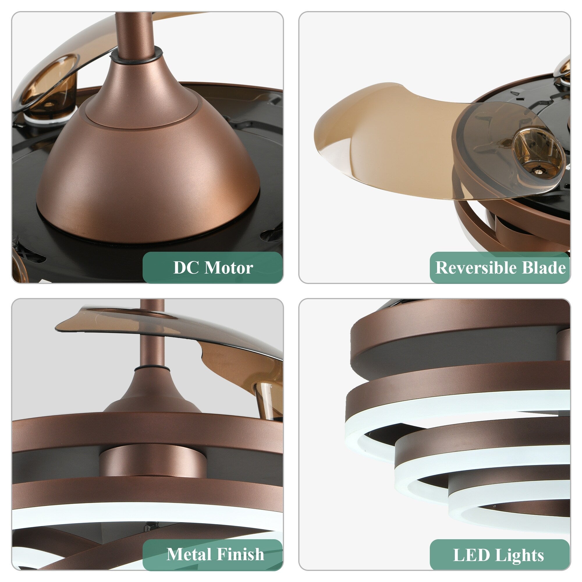 Cusp Barn 42 Retractable Ceiling Fan with Lights and Remote DIY Shape Fandelier Modern Silent DC Motor LED Ceiling Light