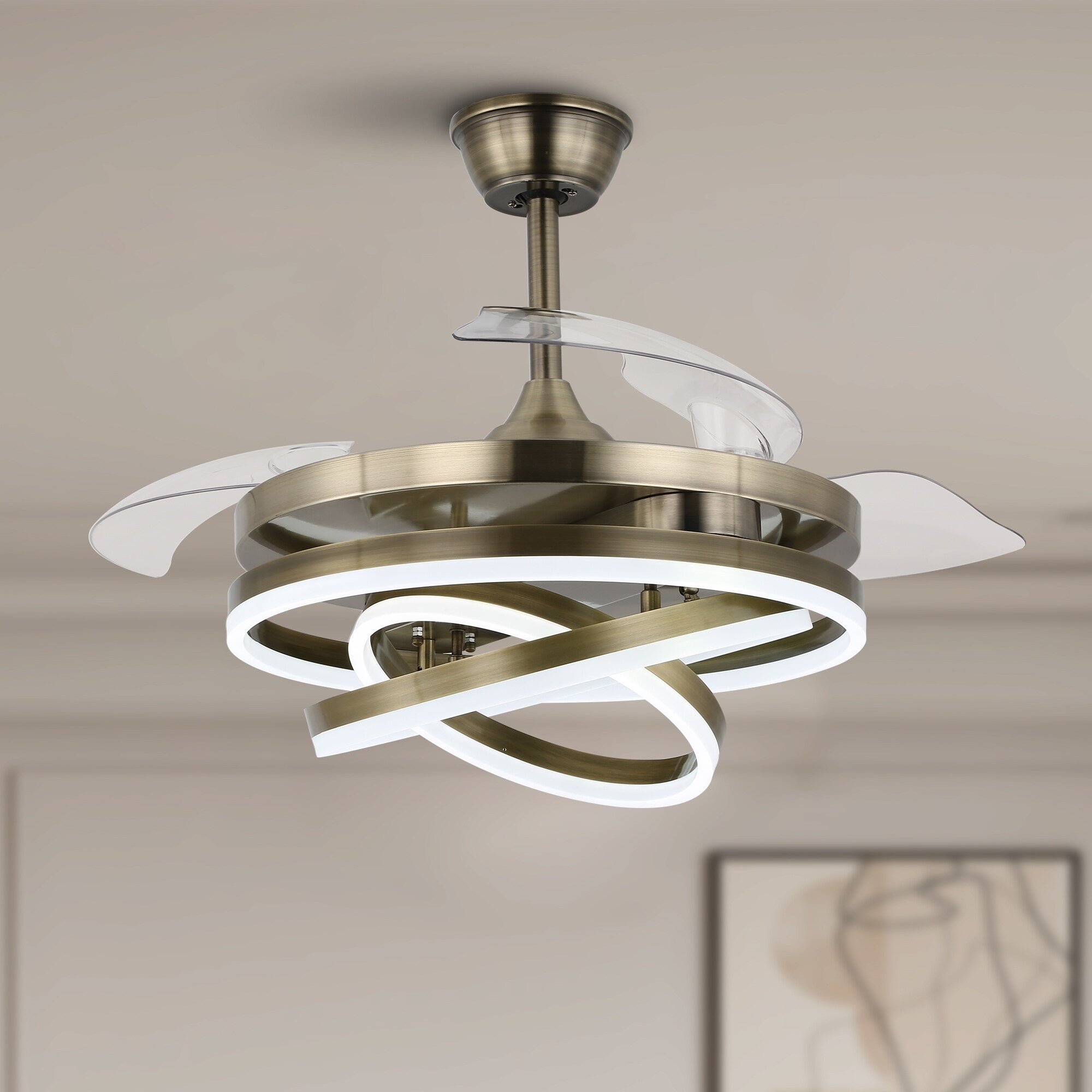 Cusp Barn 42 Retractable Ceiling Fan with Lights and Remote DIY Shape Fandelier Modern Silent DC Motor LED Ceiling Light