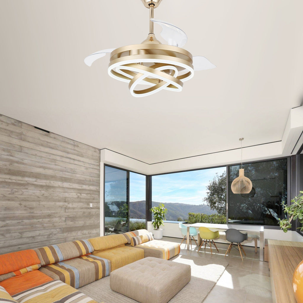 Cusp Barn 42 Retractable Ceiling Fan with Lights and Remote DIY Shape Fandelier Modern Silent DC Motor LED Ceiling Light