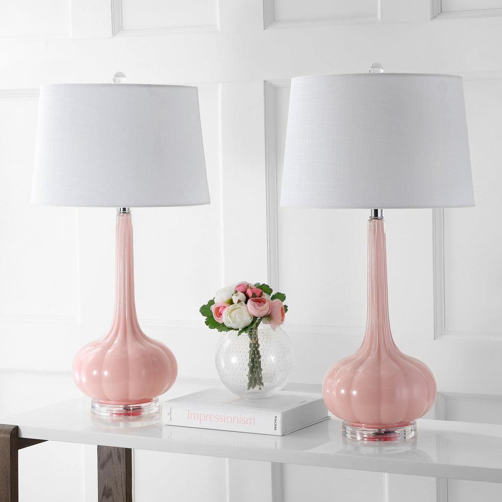 Diamante 28.5 Glass Teardrop LED Table Lamp, Pink (Set of 2) by JONATHAN Y