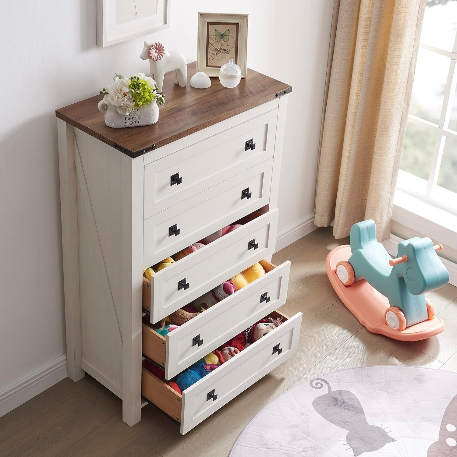 48 Tall Farmhouse 5 Drawer Wood Dresser, Chest of Drawers for Bedroom
