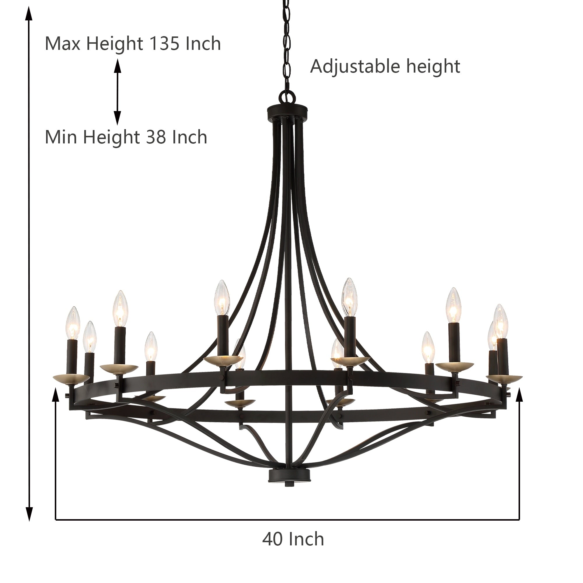 Fidenza 12-light Modern Farmhouse Empire Wagon Wheel Chandelier with UL - D40'' * H135''
