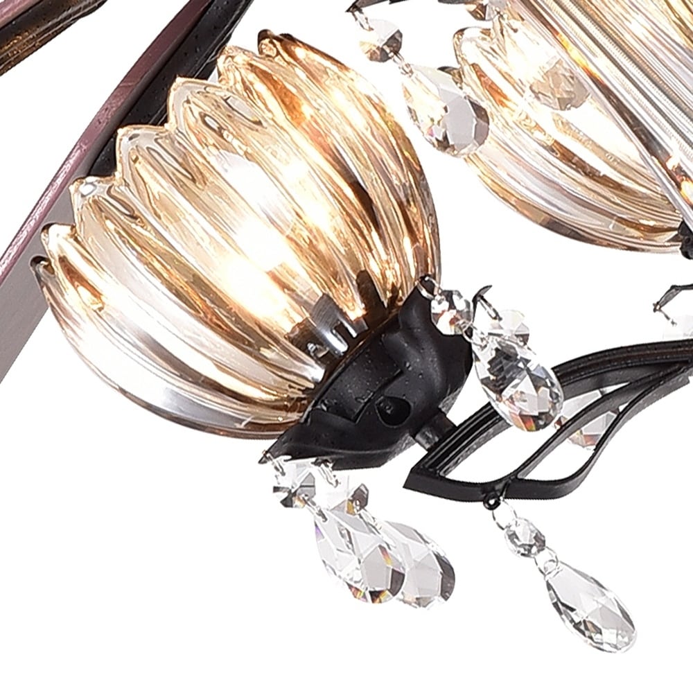 Garlow Matte Black 5-blade Lighted Ceiling Fan with Crystal Flower Cups Chandelier (includes Remote) - 52-inches Diameter