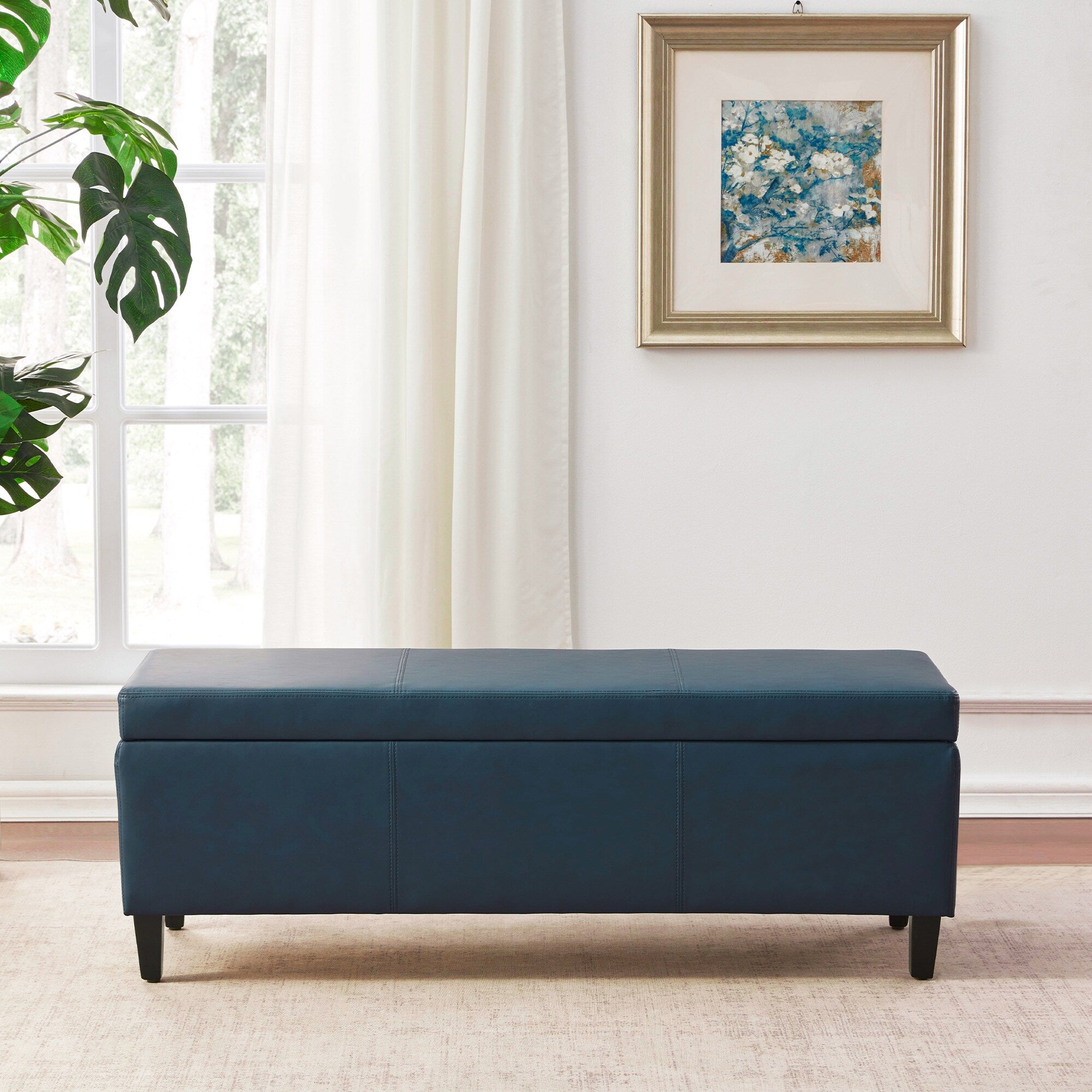 50.3 x 17.50 x 18 Upholstered Rectangular Storage Ottoman-Faux Leather
