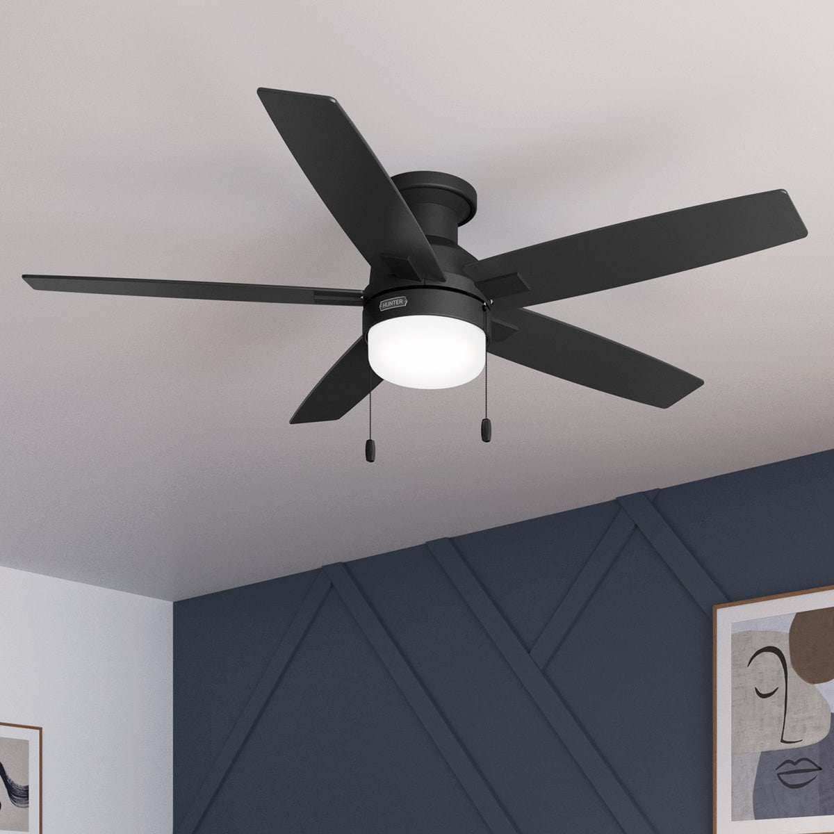 Hunter 52 Anisten Low Profile Ceiling Fan with LED Light and Pull Chain - Modern, Contemporary, Transitional