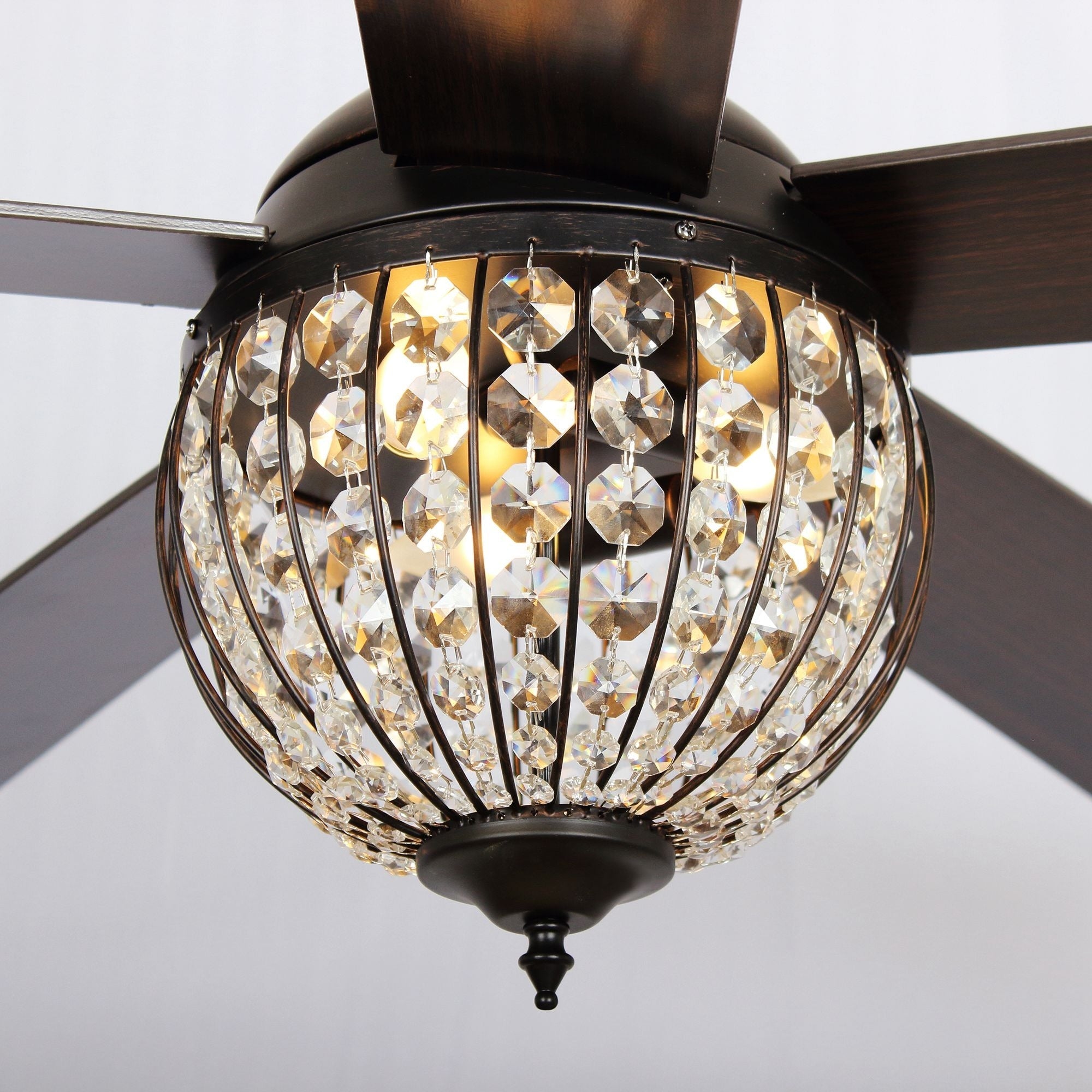 52 Industrial Black Wood 5-blade Crystal Ceiling Fan with Remote