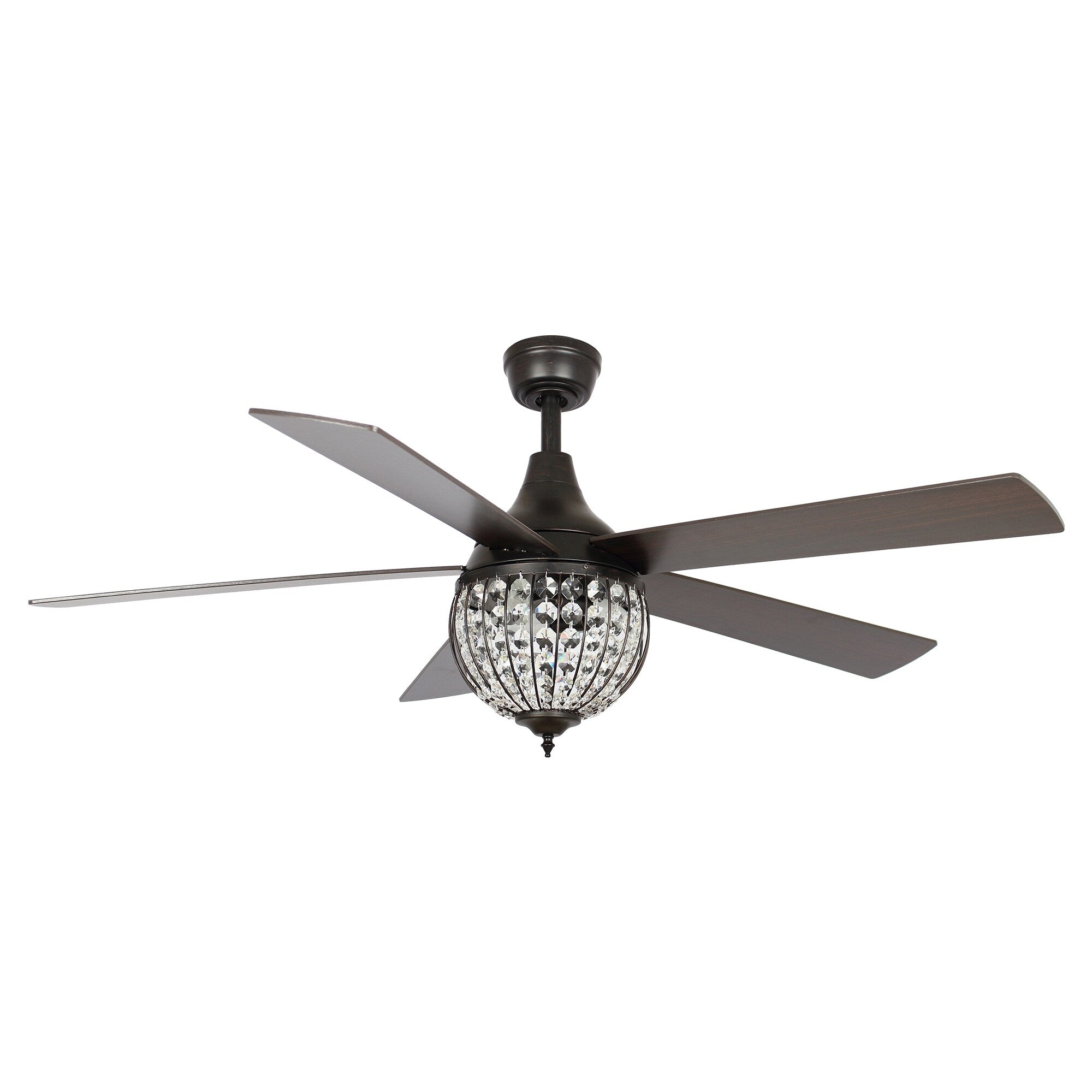 52 Industrial Black Wood 5-blade Crystal Ceiling Fan with Remote
