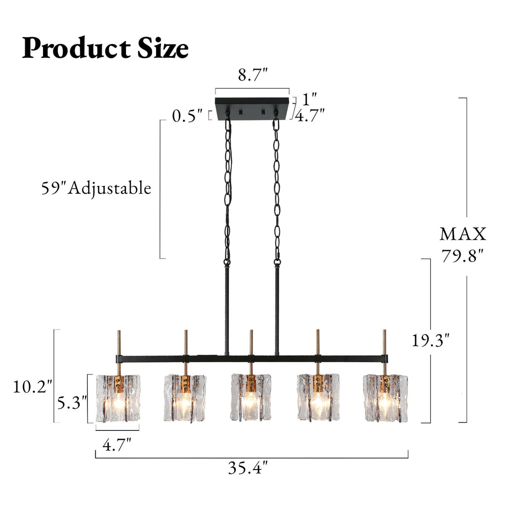 Kasy Modern 5-Light Linear Chandelier Textured Glass Kitchen Island Light Unique Design