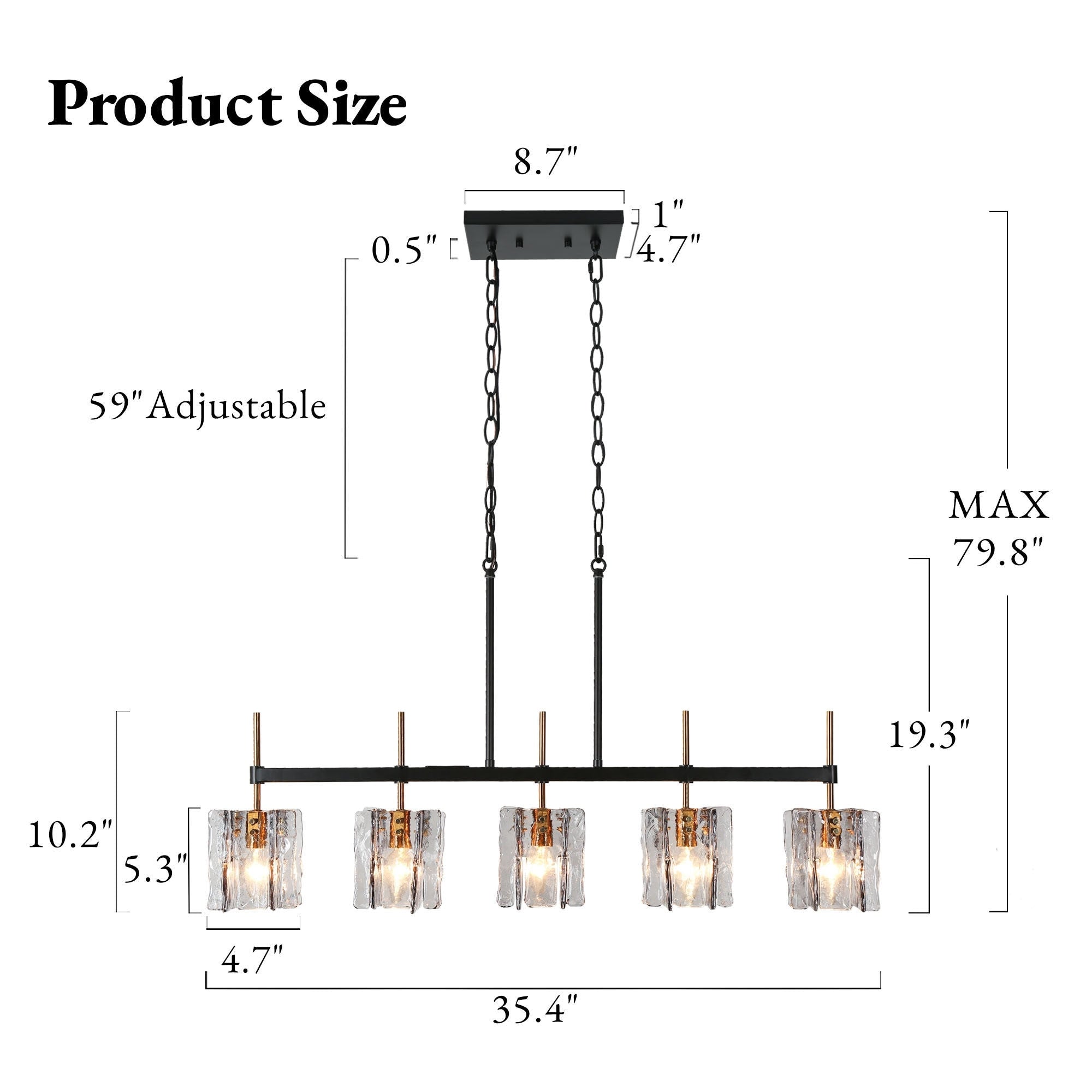 Kasy Modern 5-Light Linear Chandelier Textured Glass Kitchen Island Light Unique Design