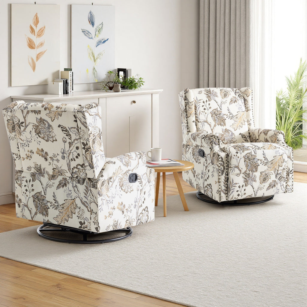 29'' W Pattern Swivel Glider Manual Push Back Recliner Chair Set of 2
