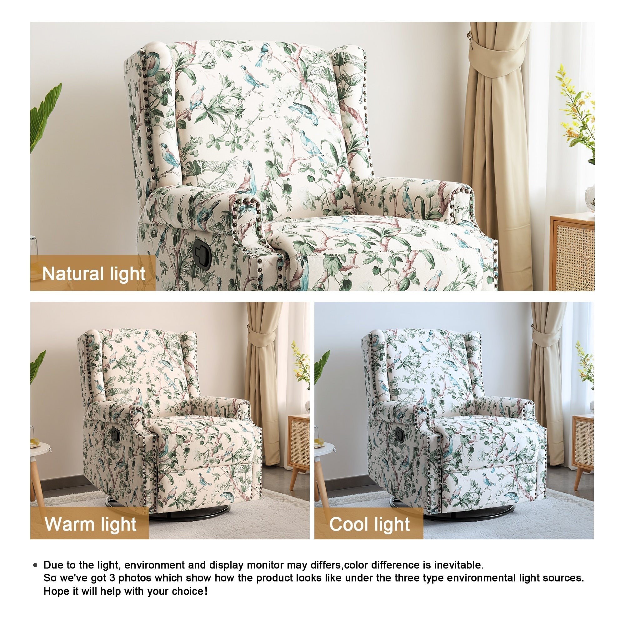 29'' W Pattern Swivel Glider Manual Push Back Recliner Chair Set of 2