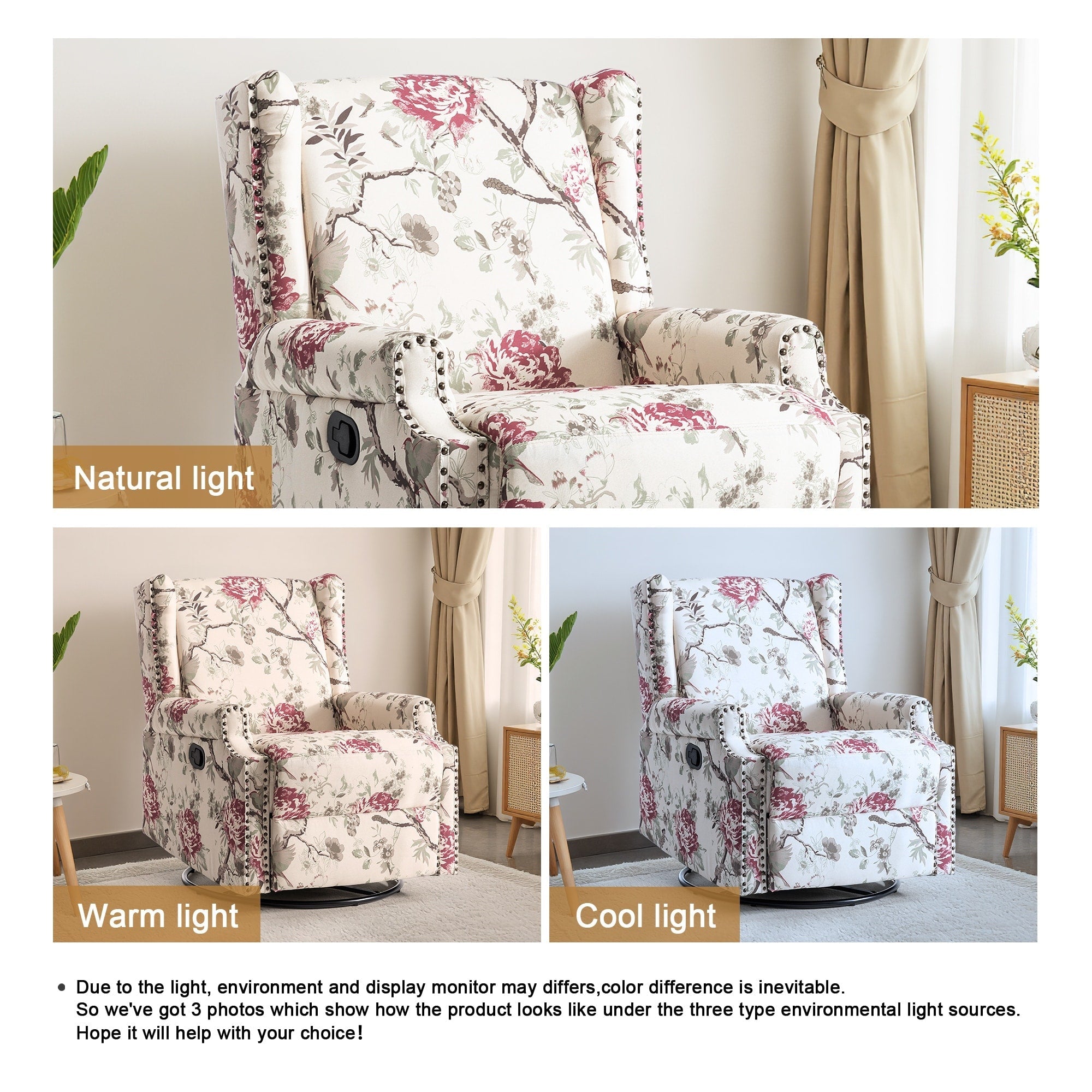 29'' W Pattern Swivel Glider Manual Push Back Recliner Chair Set of 2