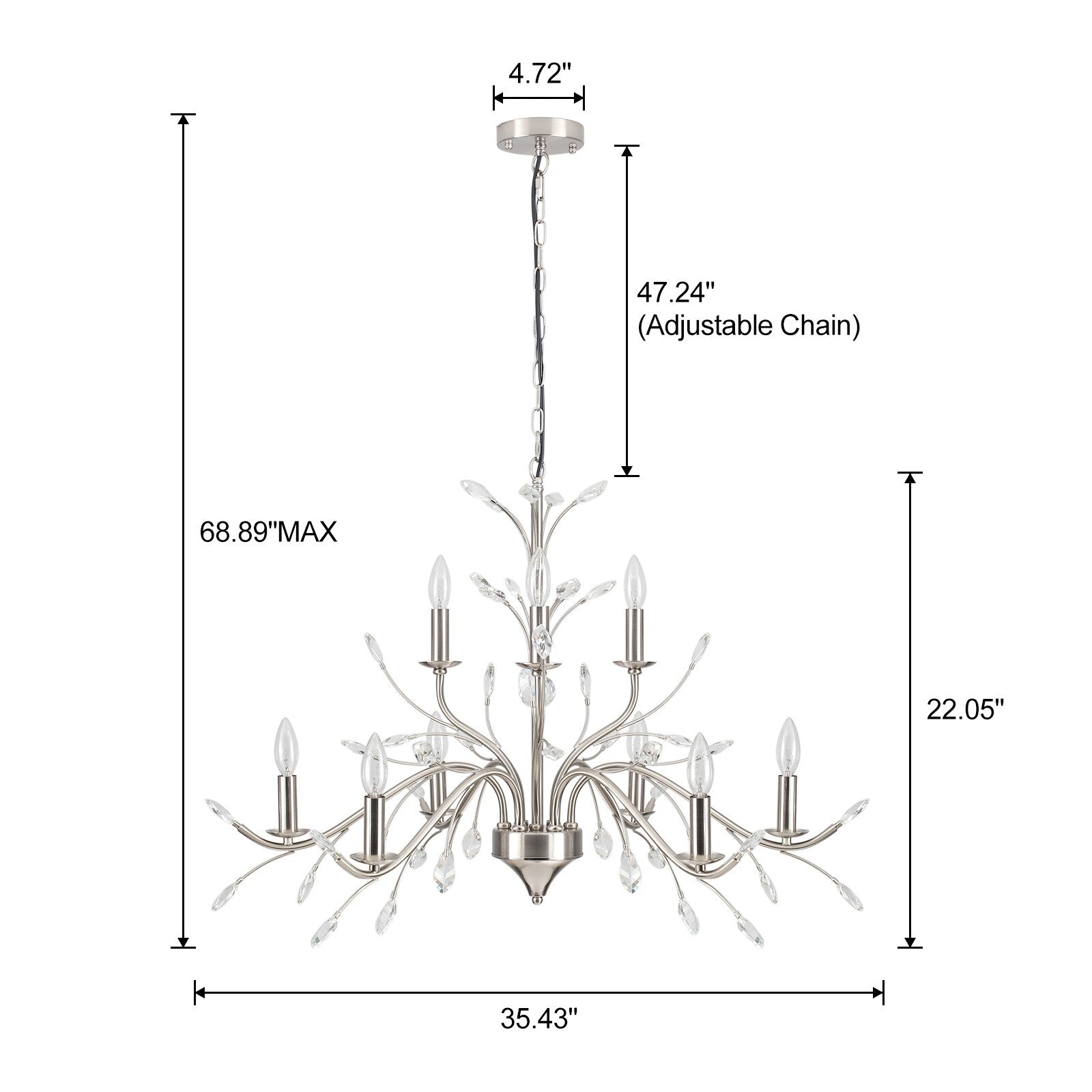 Farmhouse Retro Tree Branch Crystal Chandelier Candle-Style Pendant Light