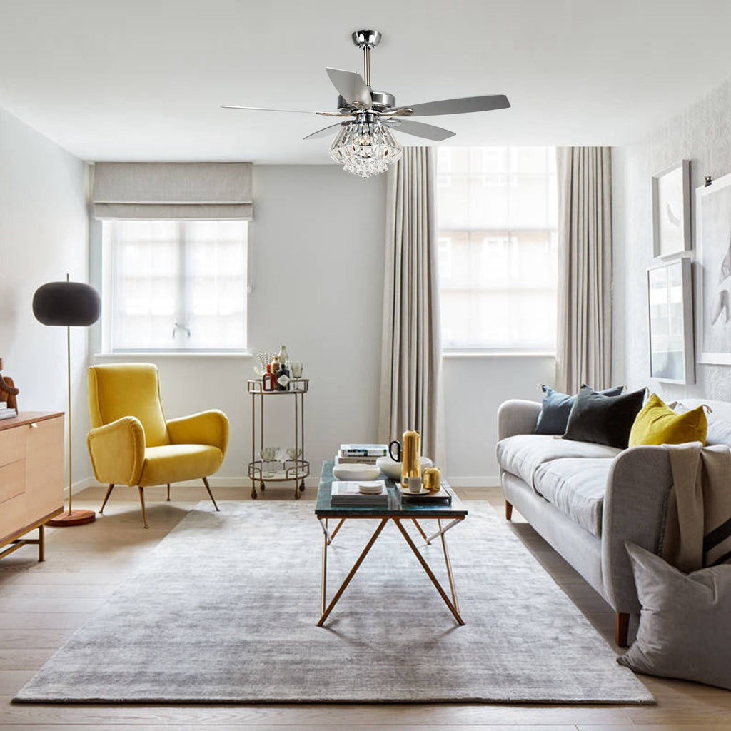 Modern Chrome 52-inch Crystal Chandelier Ceiling Fan with Remote