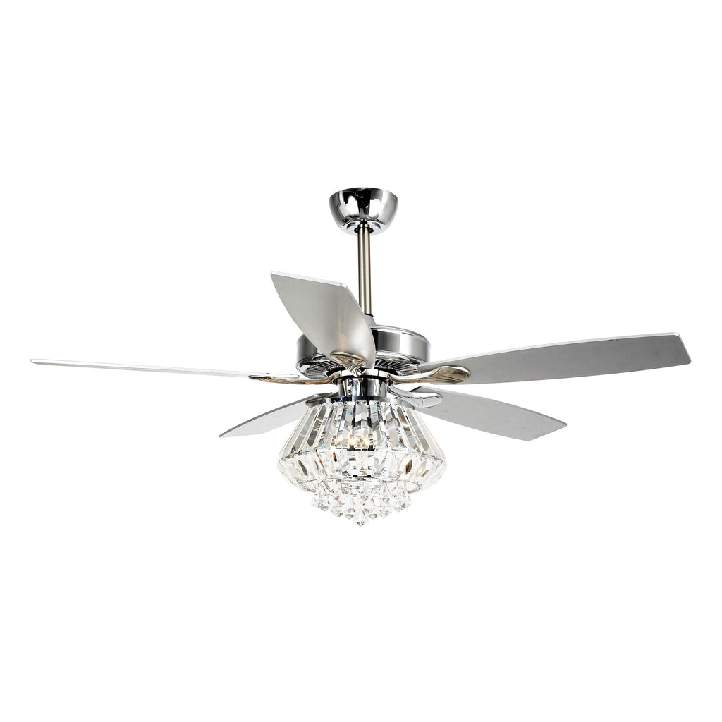 Modern Chrome 52-inch Crystal Chandelier Ceiling Fan with Remote