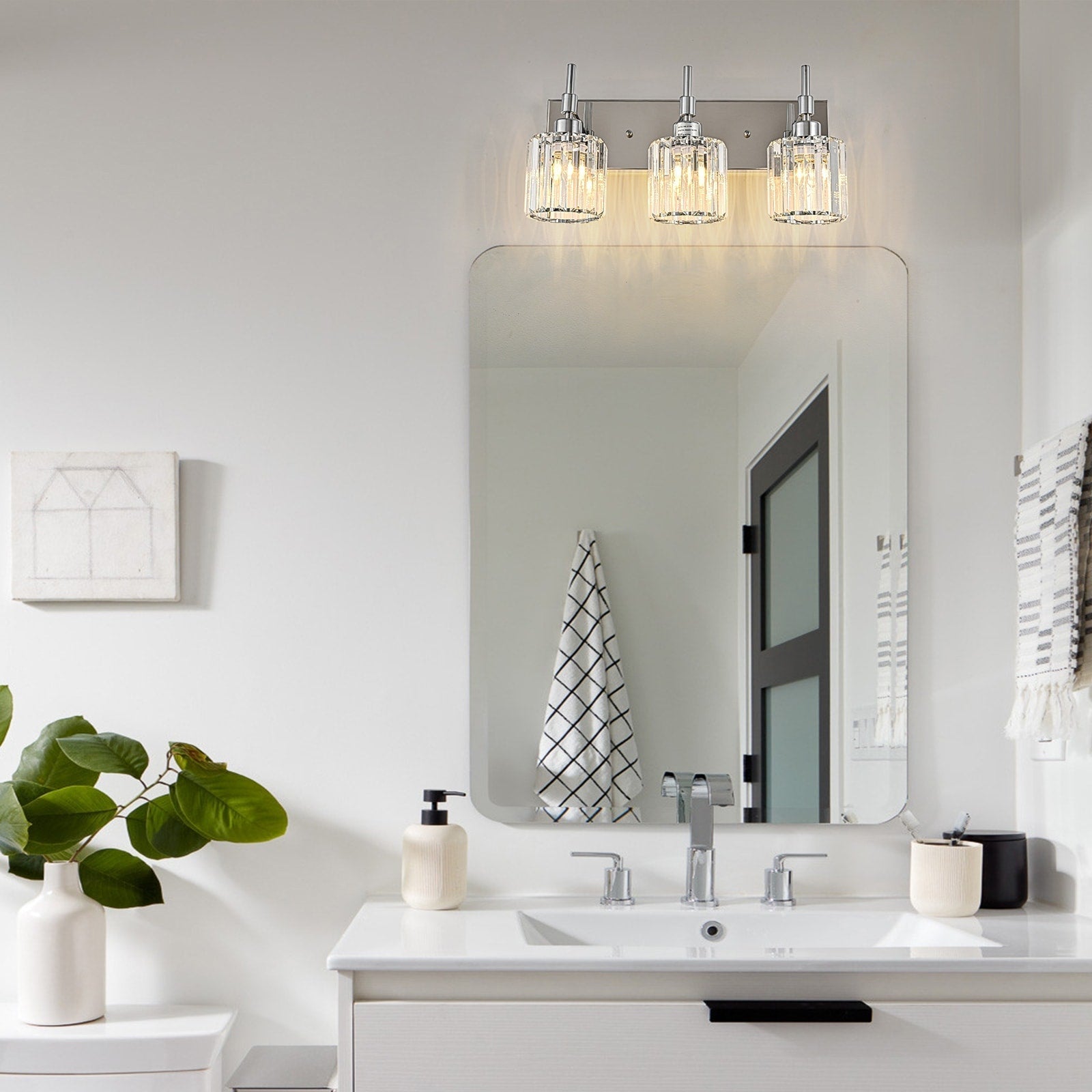 Modern Dimmable Crystal Bathroom Vanity Light Wall Sconces with Crystal Shades
