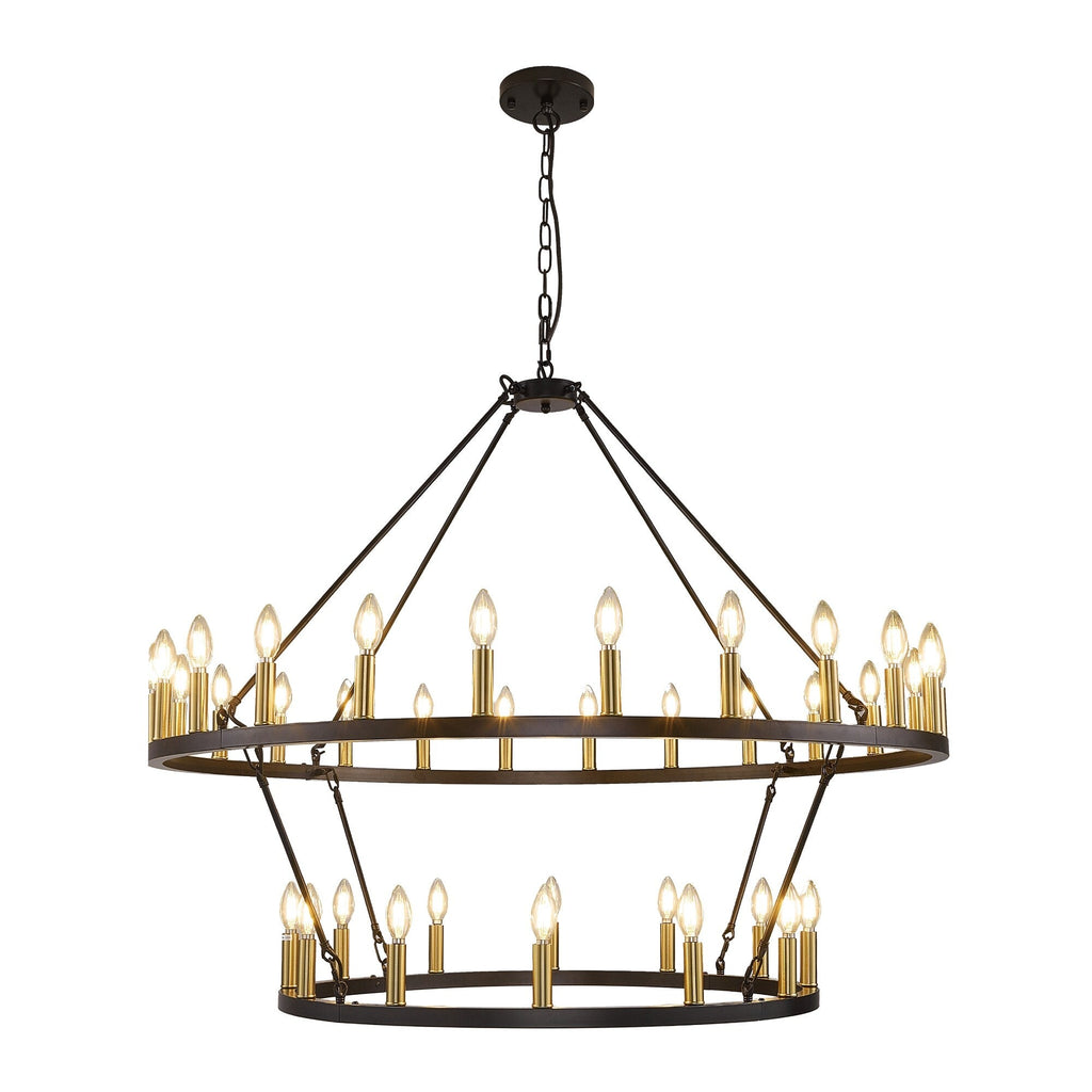 Modern Farmhouse Chandelier 2 Tier Round Wagon Wheel Chandelier Large High Ceiling Light.