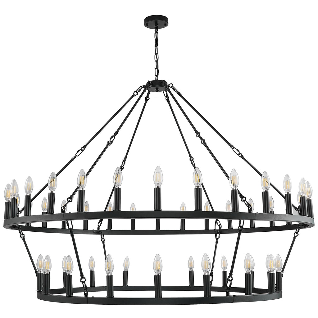 Modern Farmhouse Chandelier 2 Tier Round Wagon Wheel Chandelier Large High Ceiling Light.