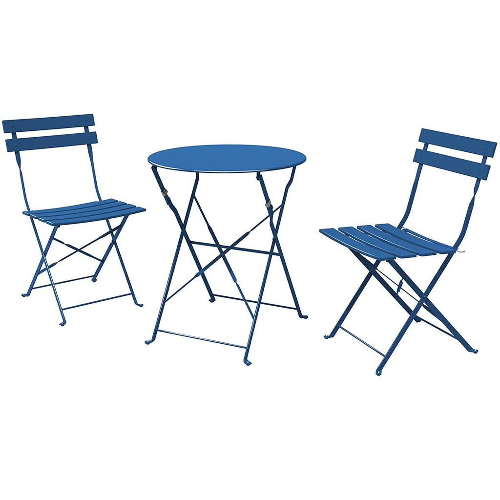 3pc Metal Folding Bistro Set, Weather-Resistant Outdoor/Indoor Conversation Set for Patio, Yard, Garden