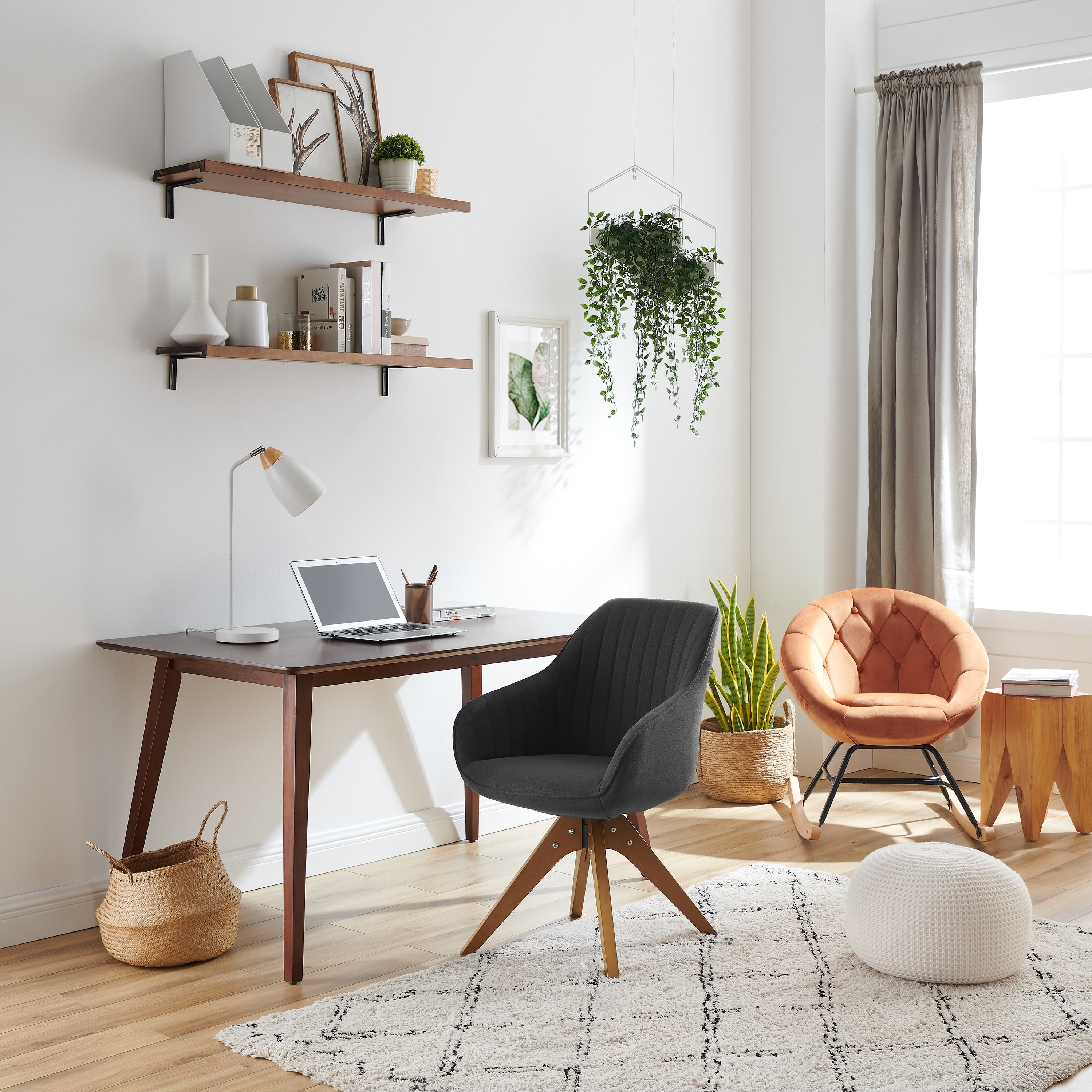 Art Leon Modern Home Office Swivel Arm Accent Chair with Wood Legs