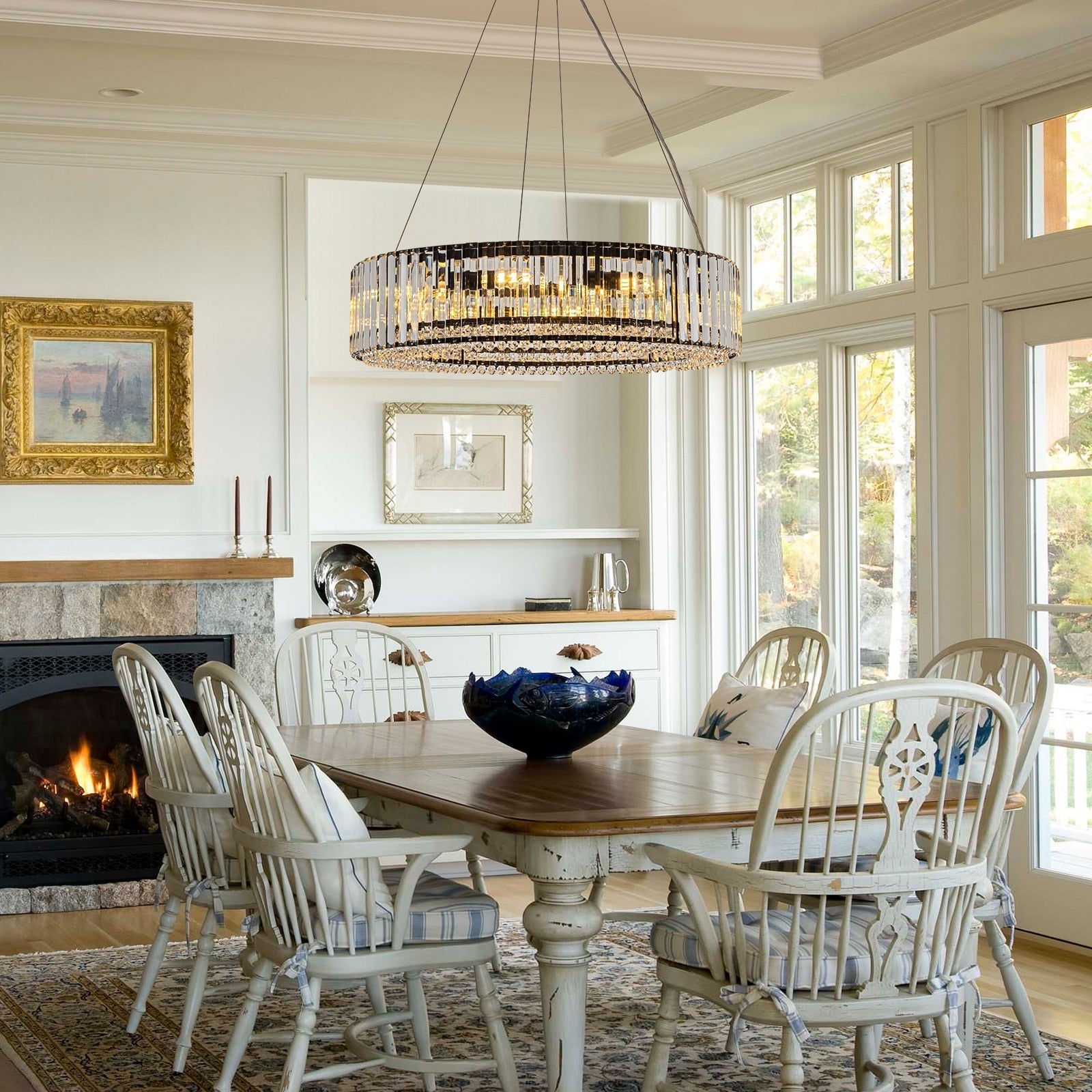 OYIPRO 6/8/12-Light Modern Round Crystal Chandelier Drum Shape Pendant Light for Kitchen Island