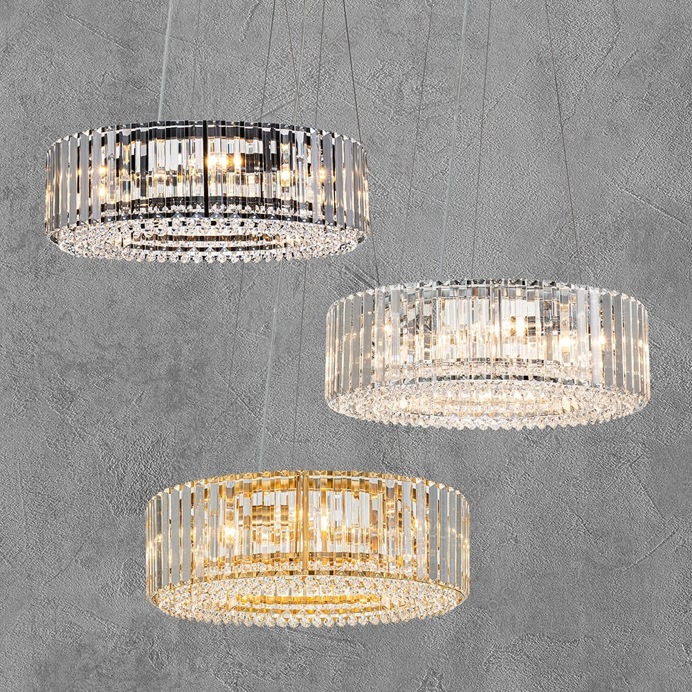 OYIPRO 6/8/12-Light Modern Round Crystal Chandelier Drum Shape Pendant Light for Kitchen Island