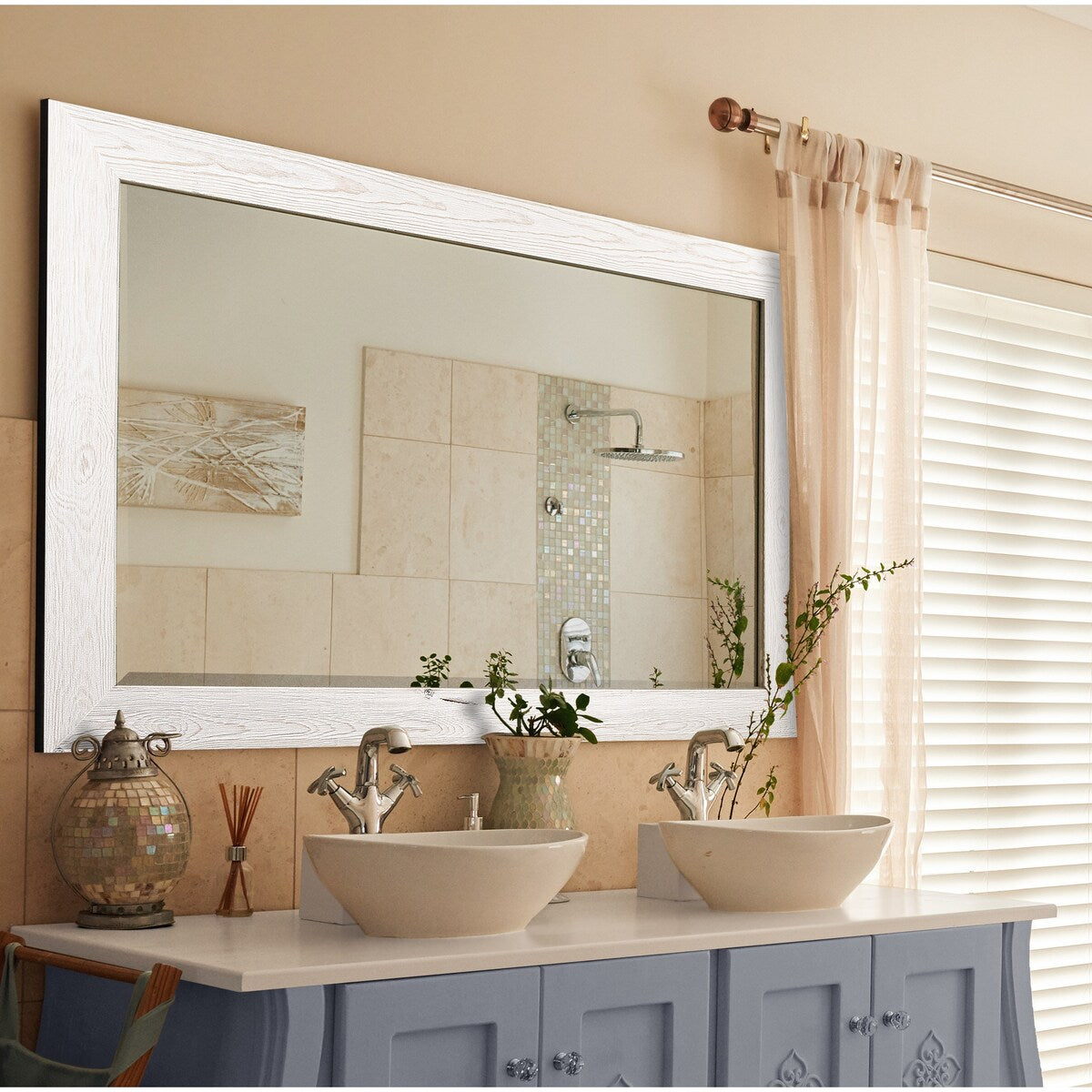 Barnwood Wood Full Length Mirror - Distressed White- 62X27