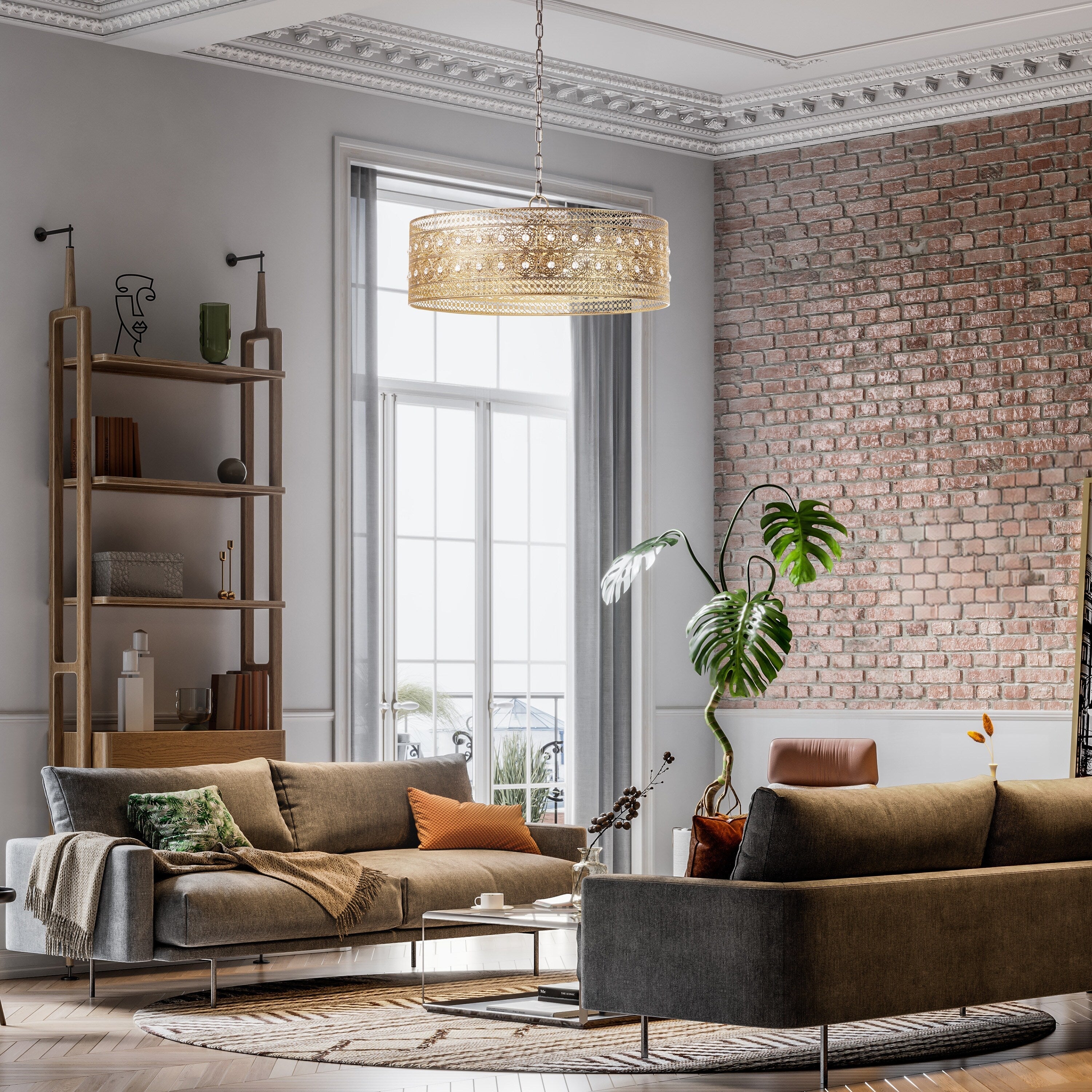 River of Goods Bryar Brass and Crystal 23.5W 3-Light Chandelier - 23.5 x 23.5 x 61.5