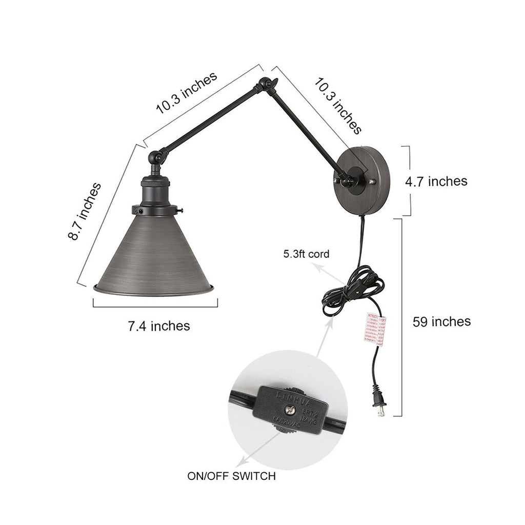 Malryn Set of 2 Modern Adjustable Swing Arm Lights Plug-in/Hardwired Wall Sconces