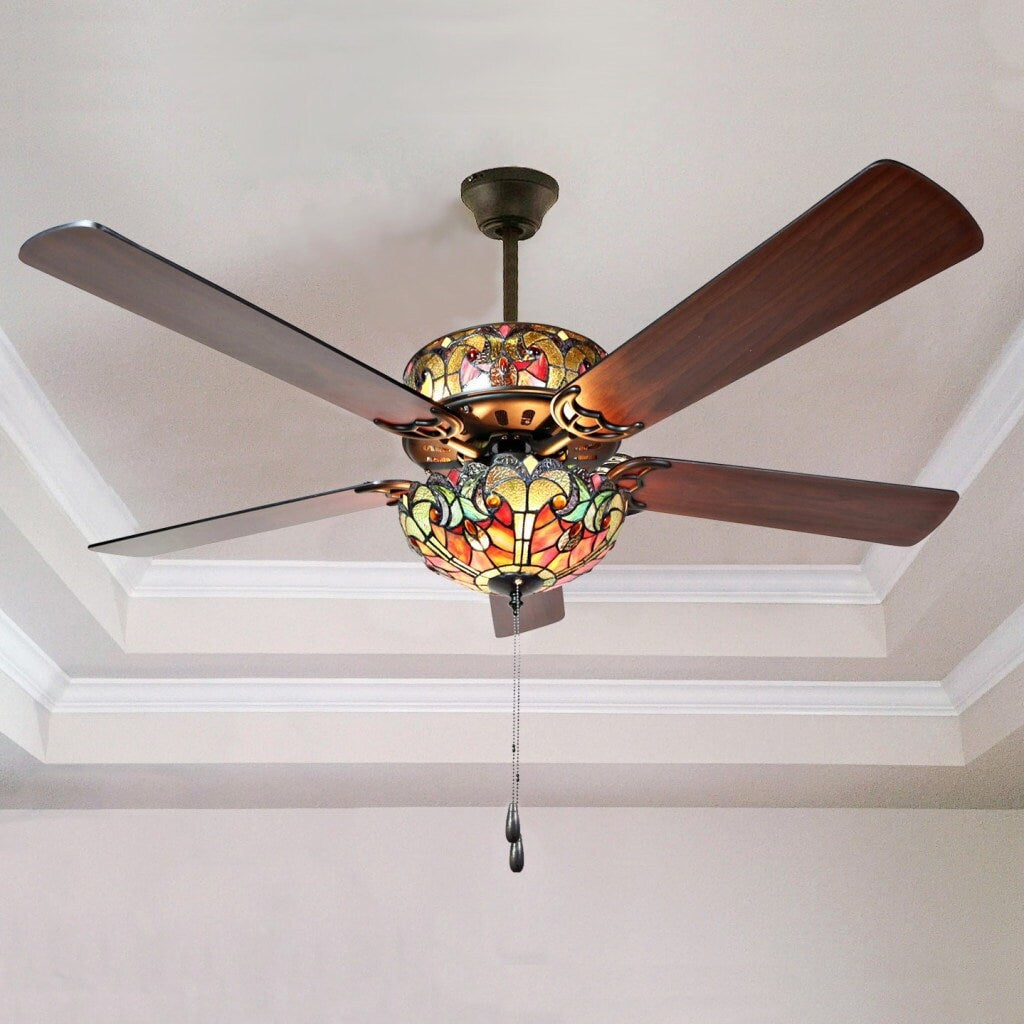 Tiffany Style Stained Glass Halston Ceiling Fan - Spice - 52L x 52W x 19H - 52L x 52W x 19H